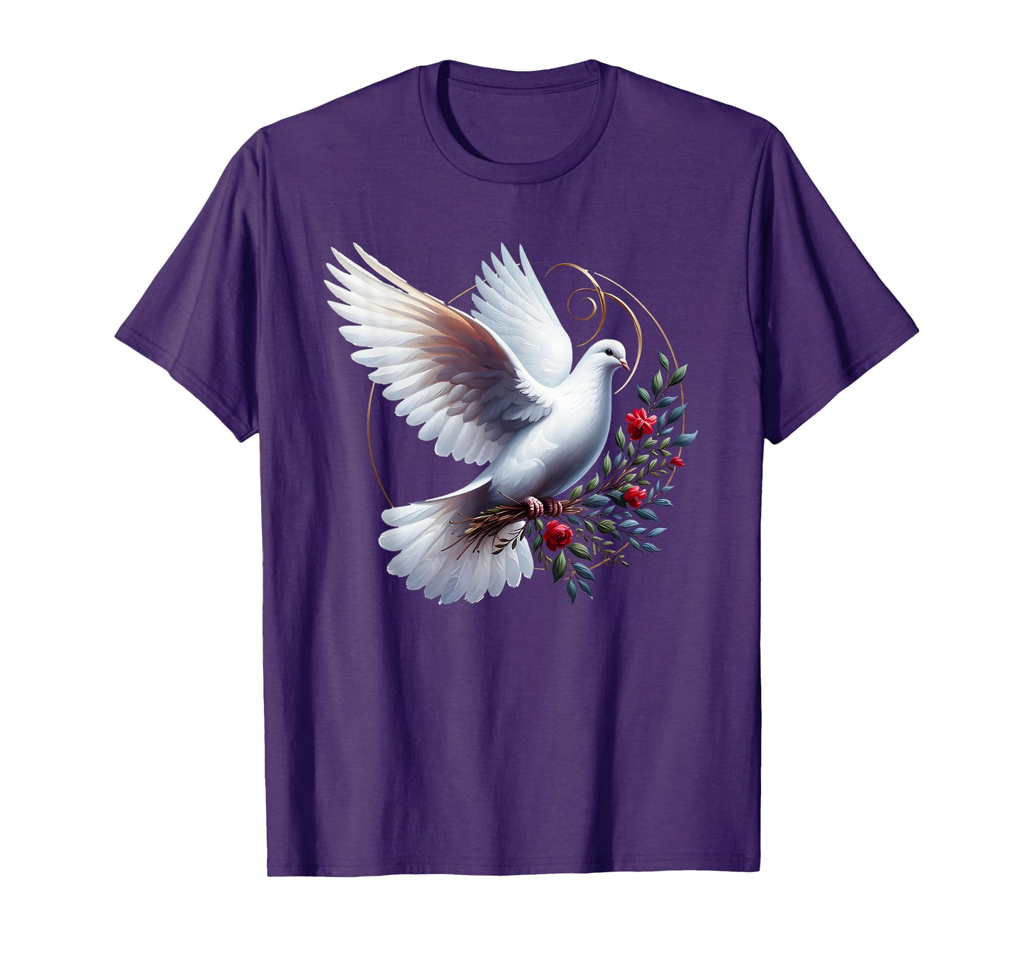 Elegant Flight of the Peaceful White Dove Bird Floral Art T-Shirt