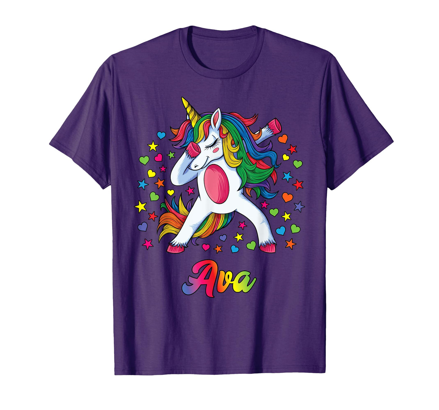 Ava Dabbing Unicorn Rainbow Personalized Name Custom T-Shirt