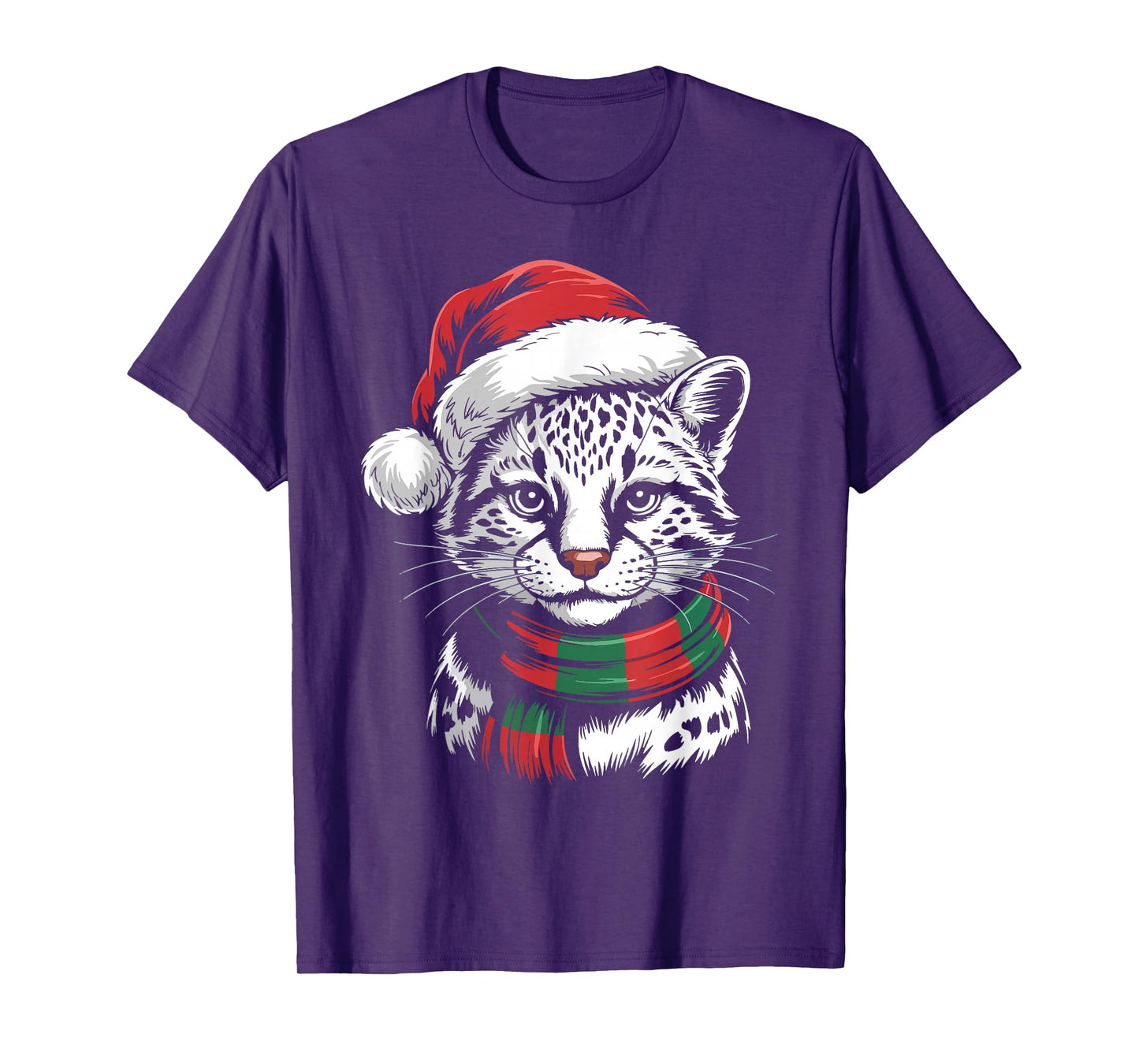 Ocelot Xmas Santa Hat Scarf Christmas Costume T-Shirt
