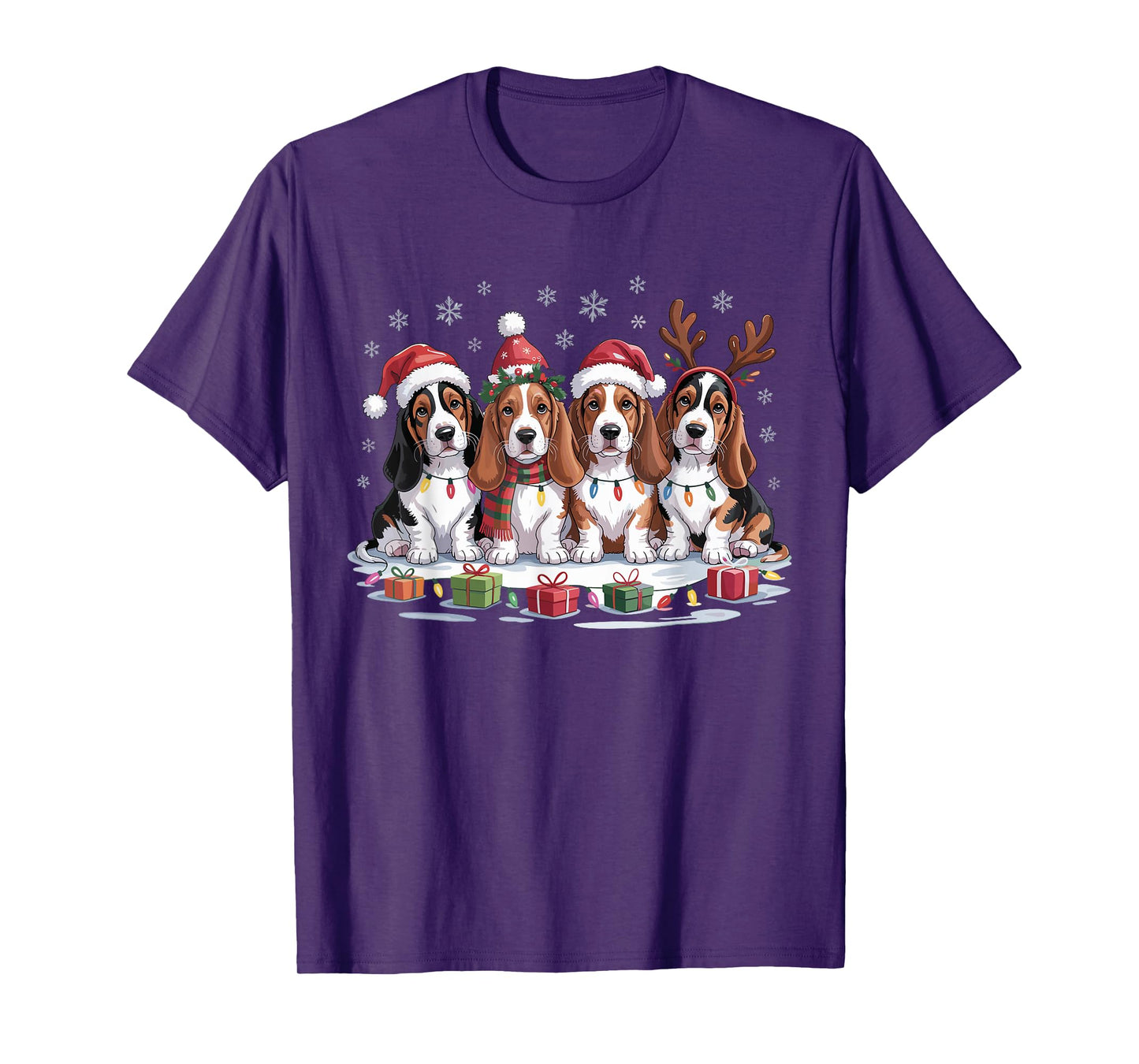 Cute Basset Hound Christmas Puppies Dog Lovers Funny Holiday T-Shirt