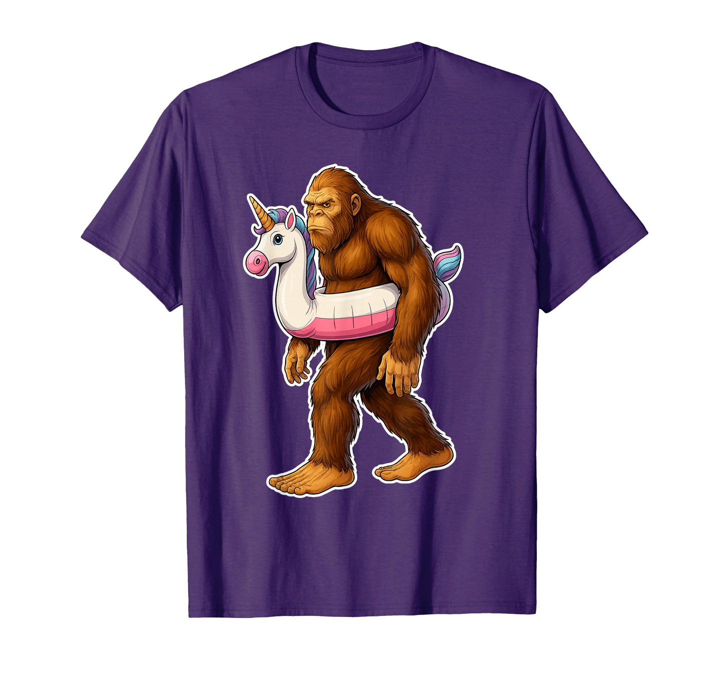 Funny Bigfoot with Unicorn Float for Boys Kids Women Men T-Shirt