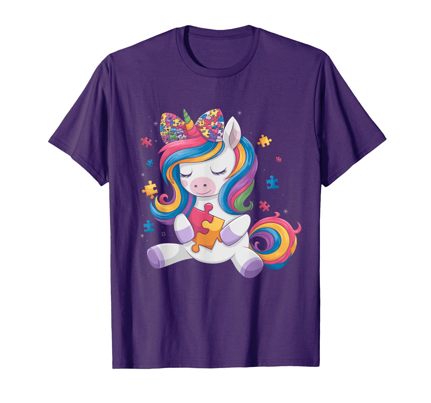 Cute Autism Awareness Toddler Girl Bow Unicorn Puzzle Piece T-Shirt