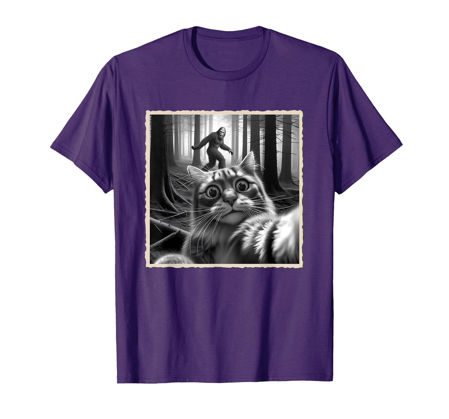 Funny Cat Selfie with Bigfoot, Sasquatch & Humor, Funny Cat T-Shirt