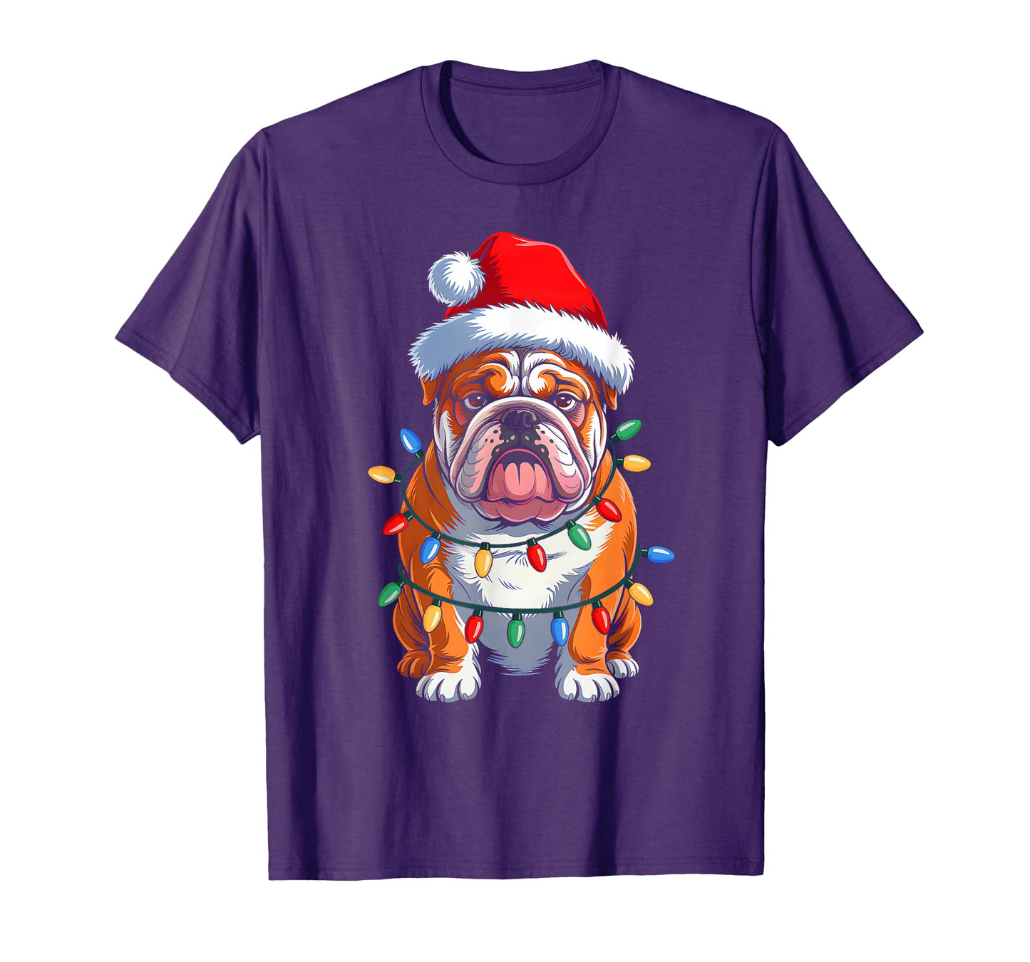 English Bulldog Dog Christmas Lights Santa Hat Xmas Pajamas T-Shirt