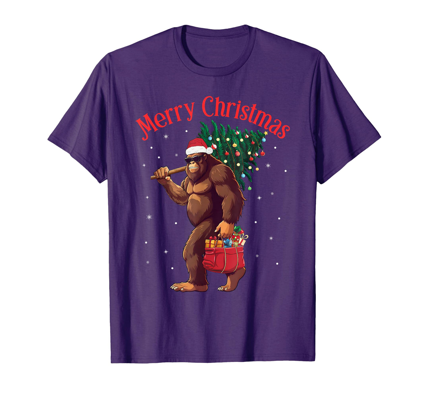 Bigfoot Merry Christmas Tree Lights Sasquatch Xmas Santa T-Shirt