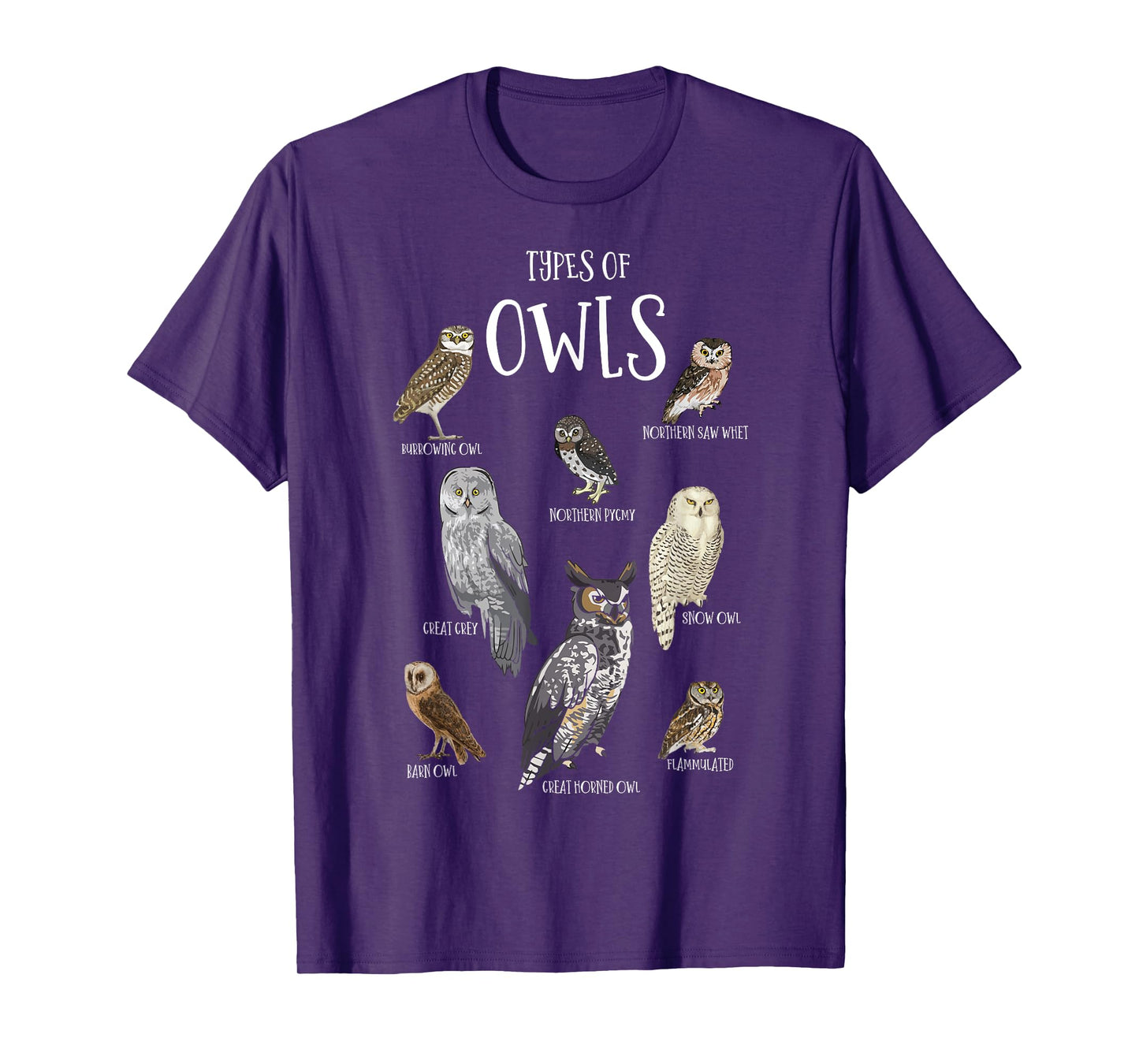 Types of Owls Shirt Educational Cute Owl Lover T-Shirt
