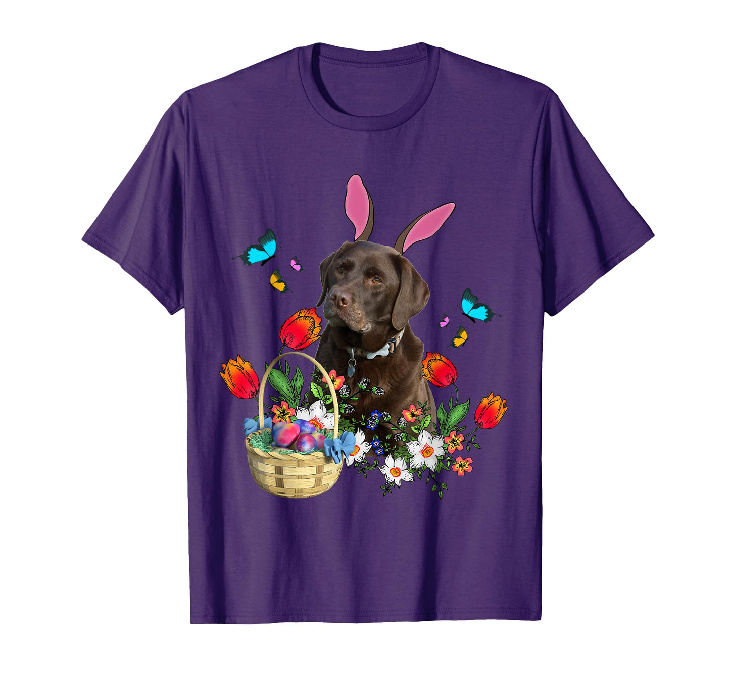 Chocolate Labrador Bunny Dog With Easter Eggs Basket Spring T-Shirt for Men Women Girls Kids