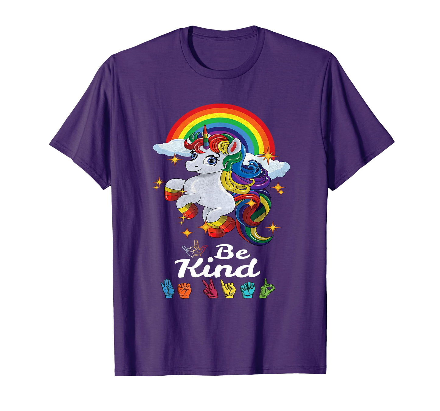 Be Kind Love ASL Teacher American Sign Language Girl Unicorn T-Shirt