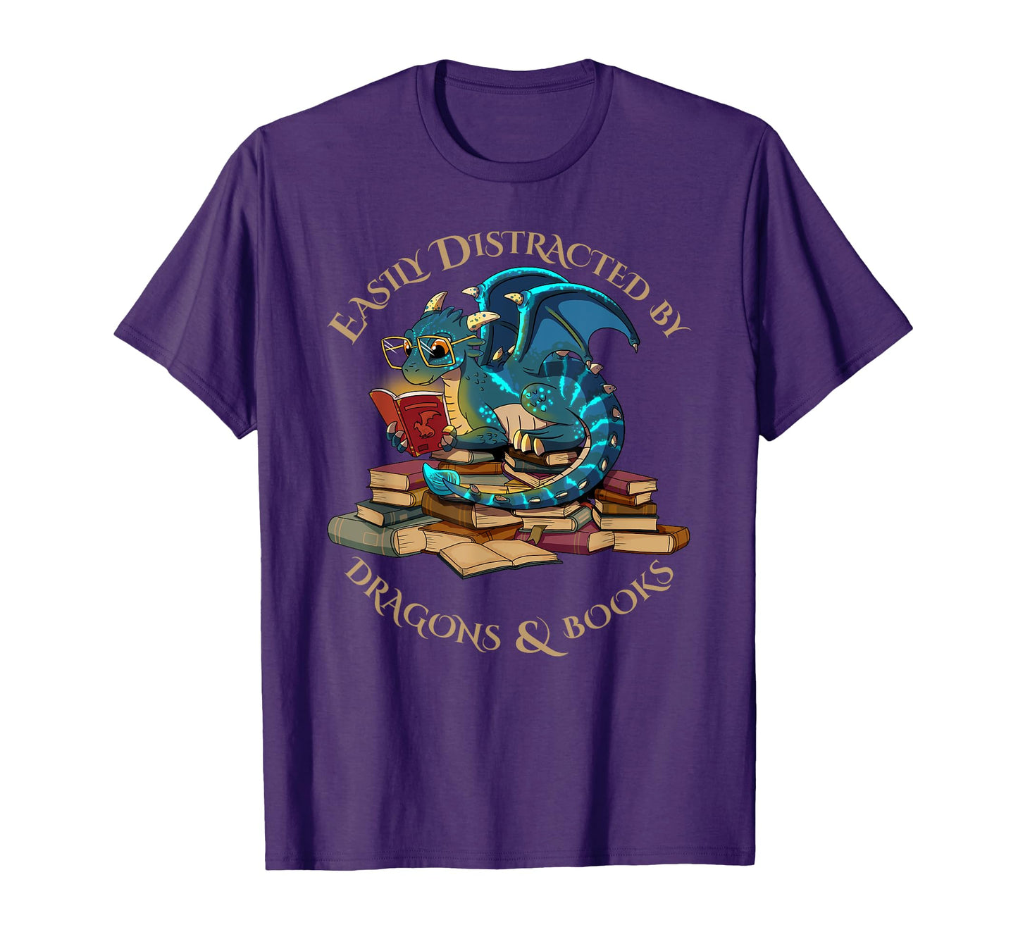 Easily Distracted By Dragons And Books Gift Nerd Dragon T-Shirt