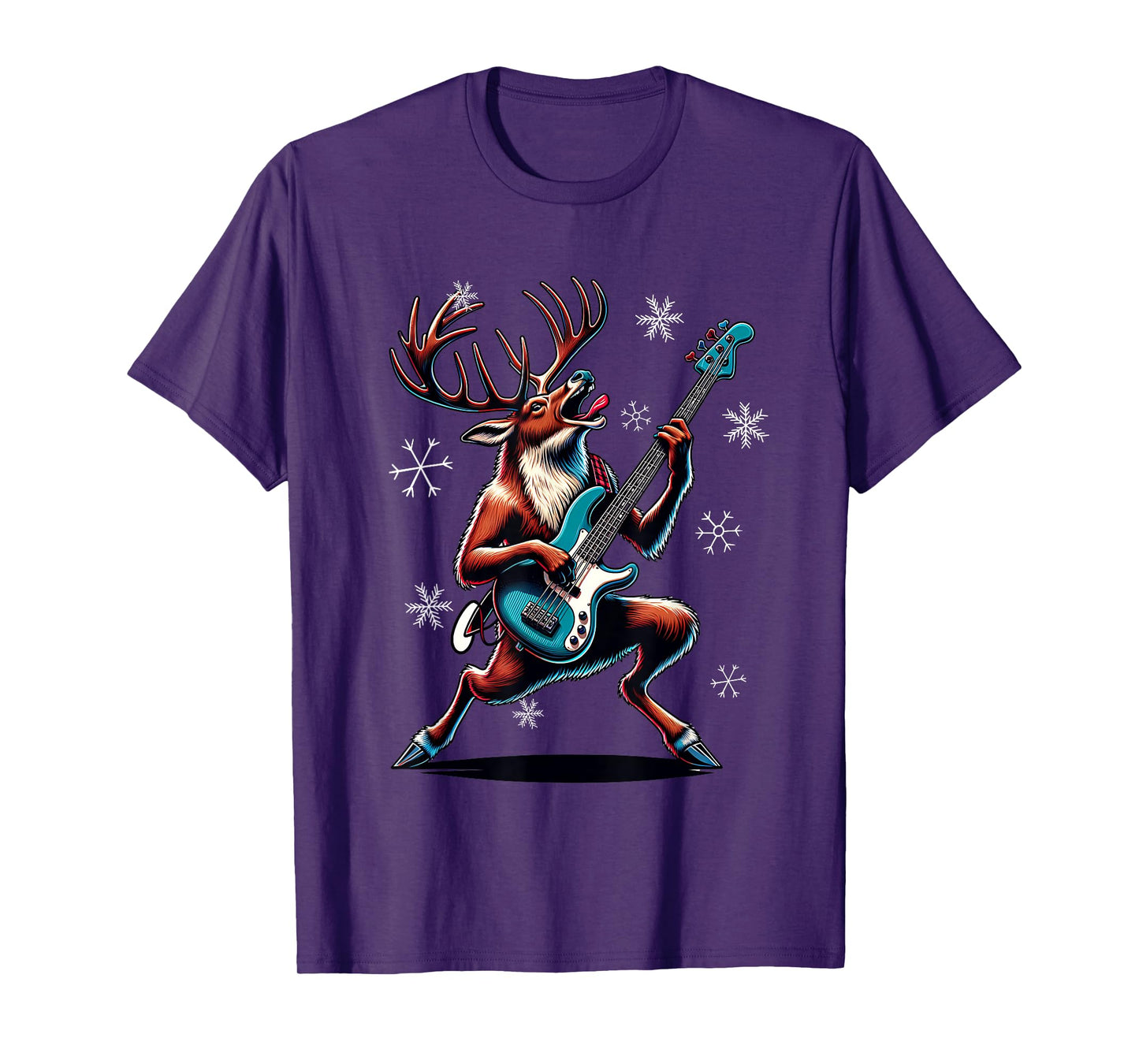 Rock & Roll Reindeer Bass-Guitar Bassist Christmas T-Shirt