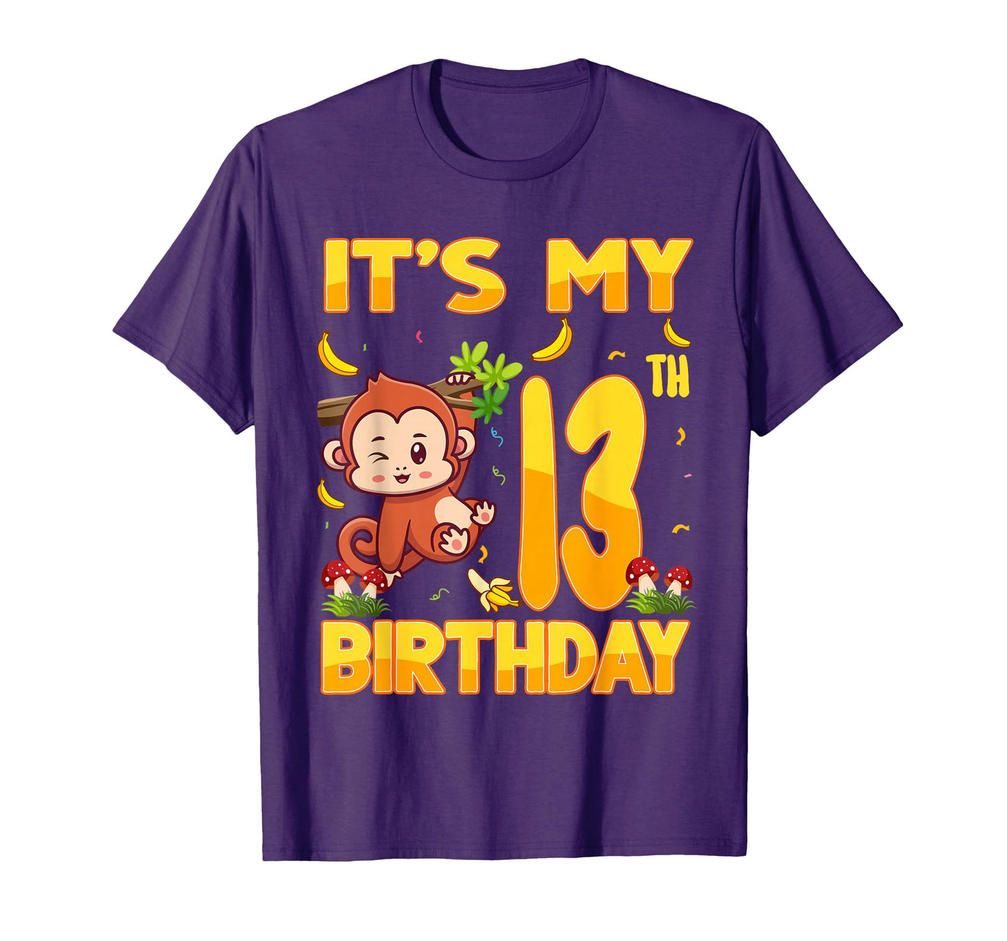 It's My 13th Birthday Monkey 13 Year Old Bday Party Kid Boy T-Shirt