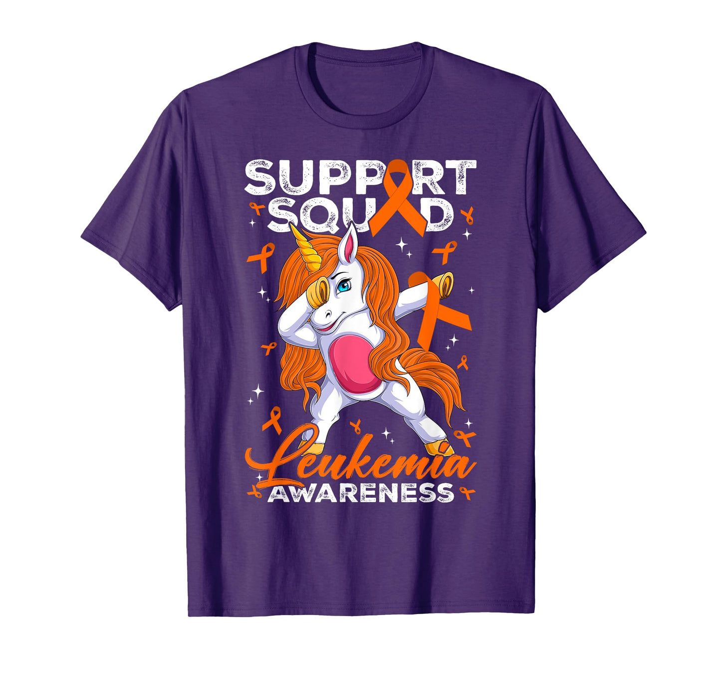 Support Squad Leukemia Awareness Unicorn With Orange Ribbon T-Shirt