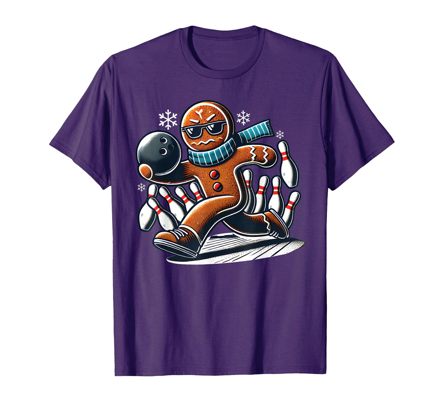 Gingerbread Playing Bowling ball and pins Christmas bowling T-Shirt