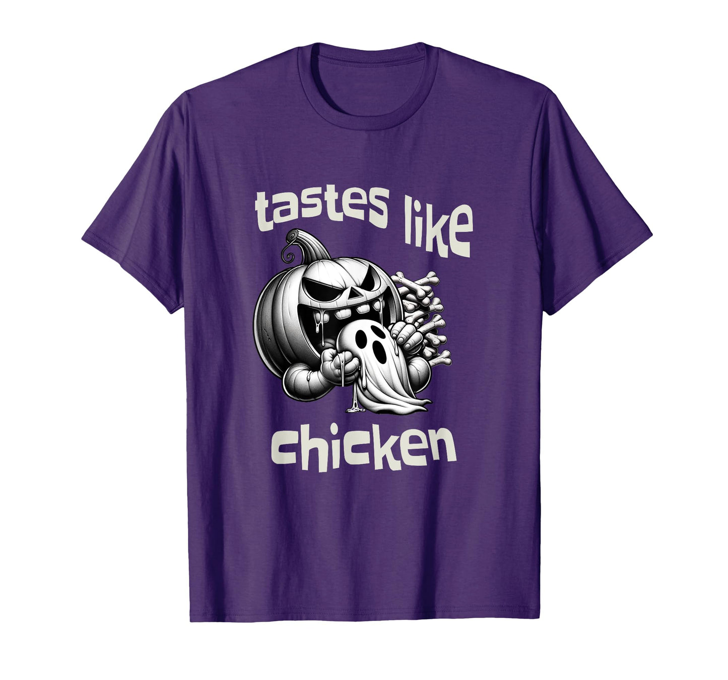Funny Halloween Pumpkin Eating Ghost Tastes Like Chicken T-Shirt
