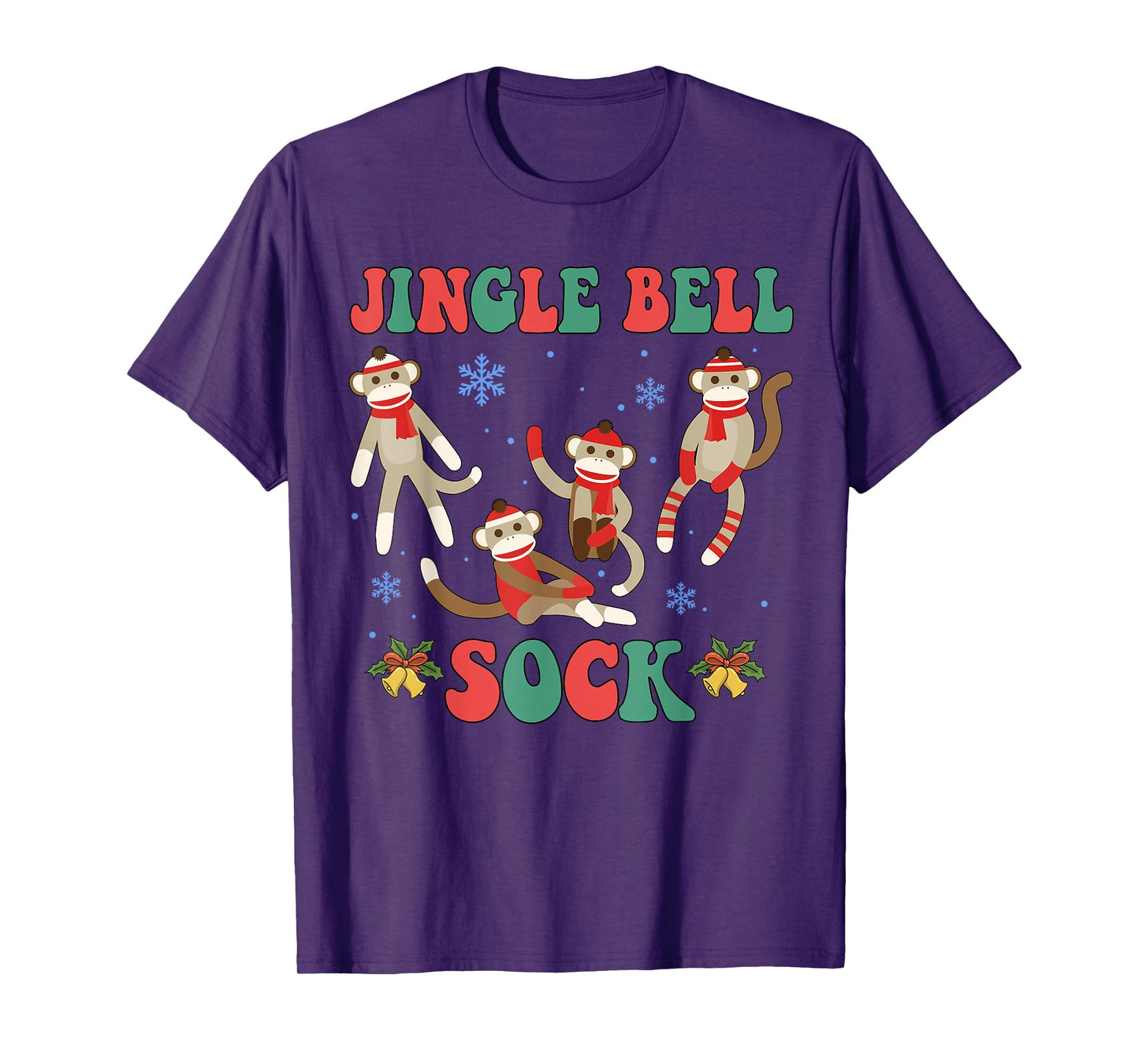 Jingle Bell Sock Funny Sock Monkey Christmas Monkey Lovers T-Shirt