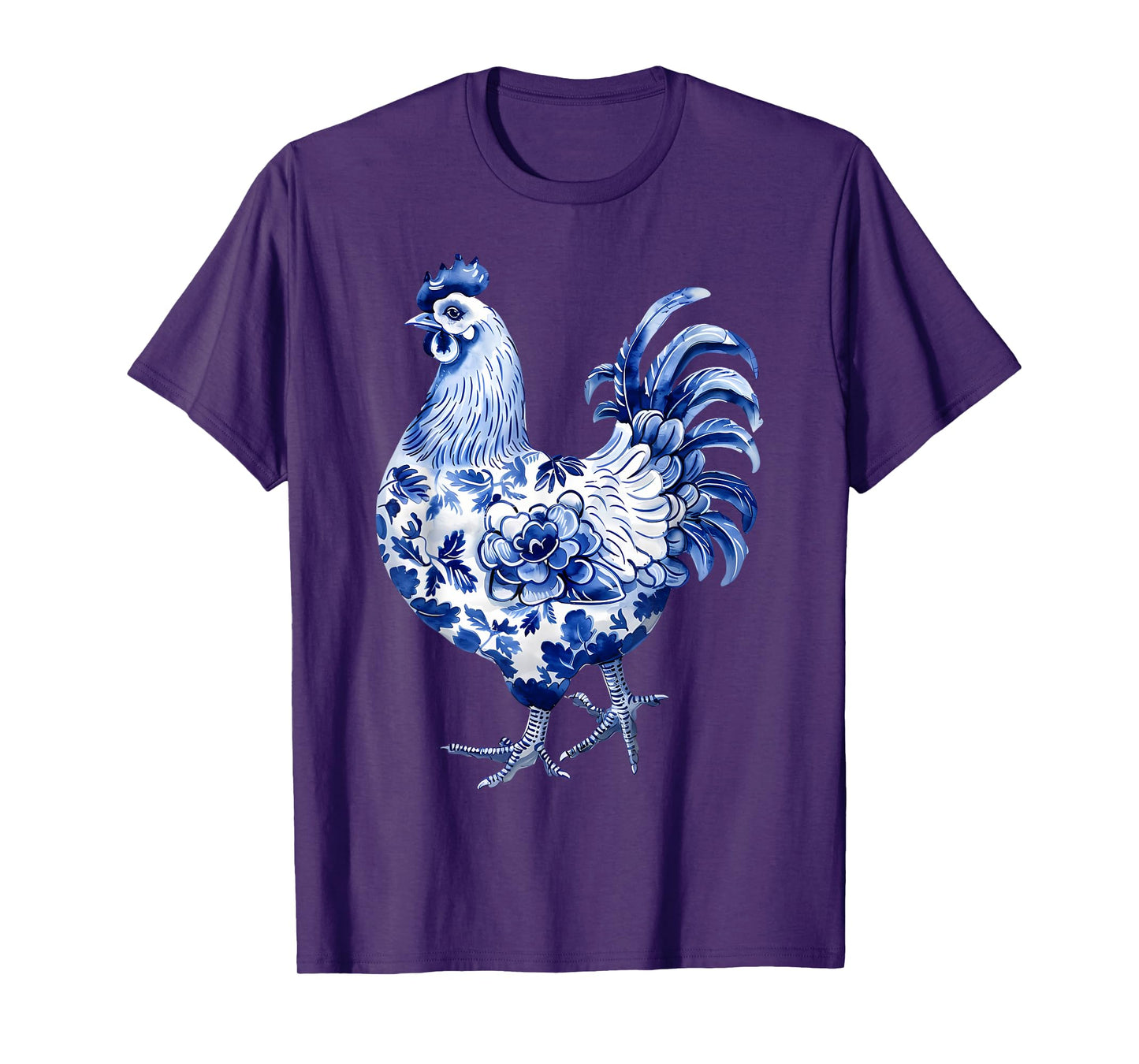 Floral Blue Chinoiserie Chicken Flowers Art Graphic Farm T-Shirt