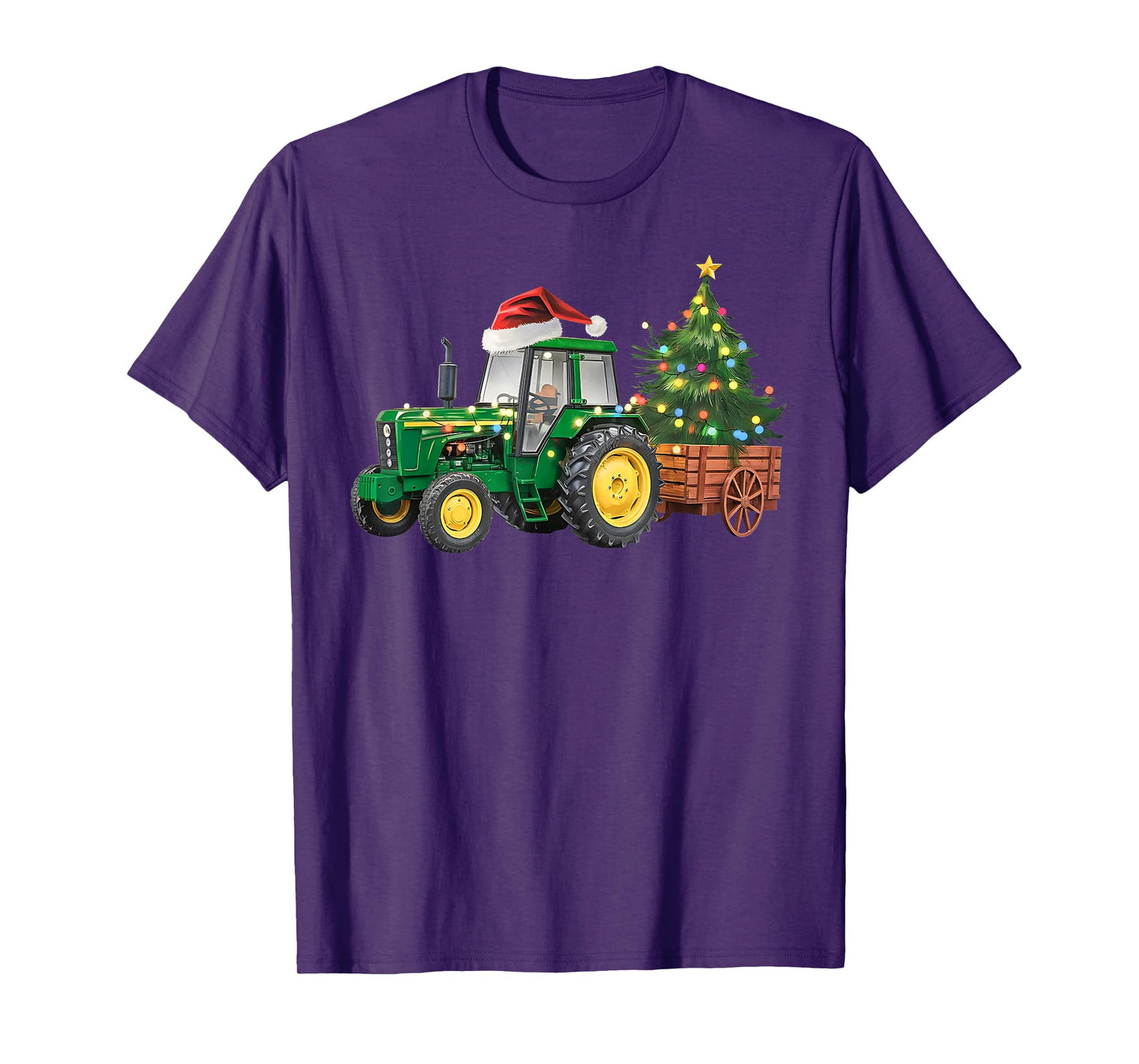 Christmas Farm Tractor Tree Lights Santa Hat Xmas Farmer T-Shirt