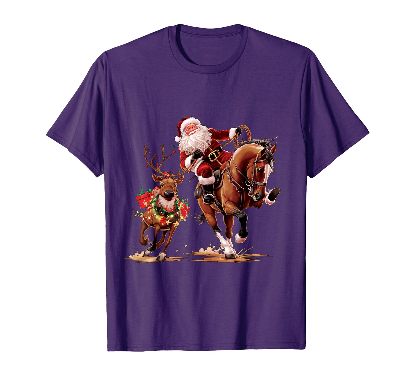 Funny Cowboy Santa Bulldogging Christmas Cowboy Western Xmas T-Shirt