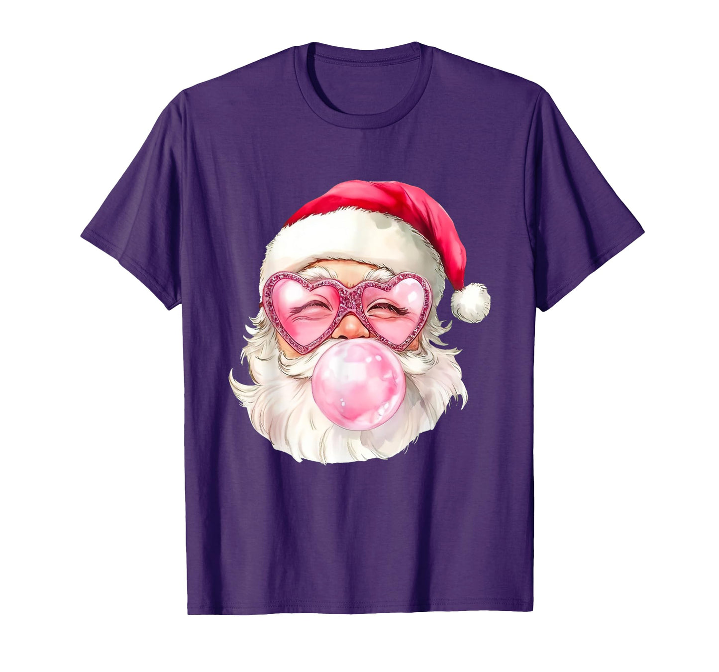 Santa Claus Bubble Gum Pink Heart Sunglasses Christmas T-Shirt