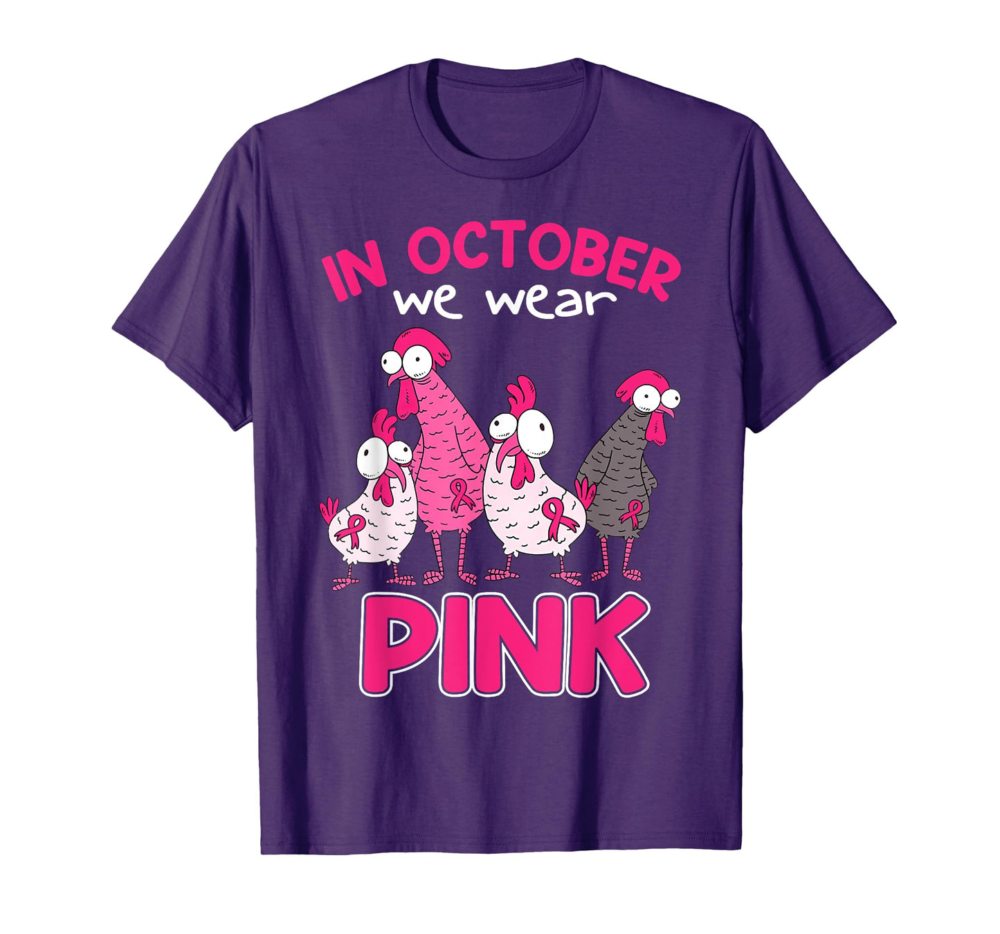 In Oct We Wear Pink Breast Cancer Funny Chicken Halloween T-Shirt