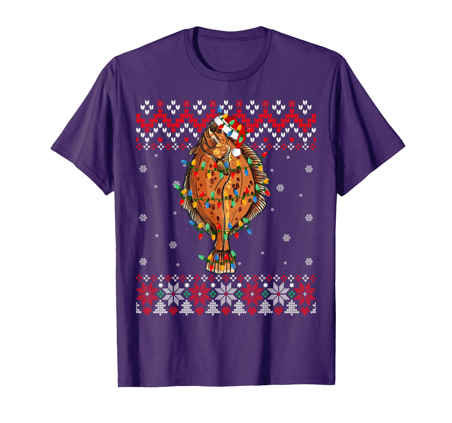 Flounder Fish Santa Hat Men Women Kids Ugly Christmas Light T-Shirt
