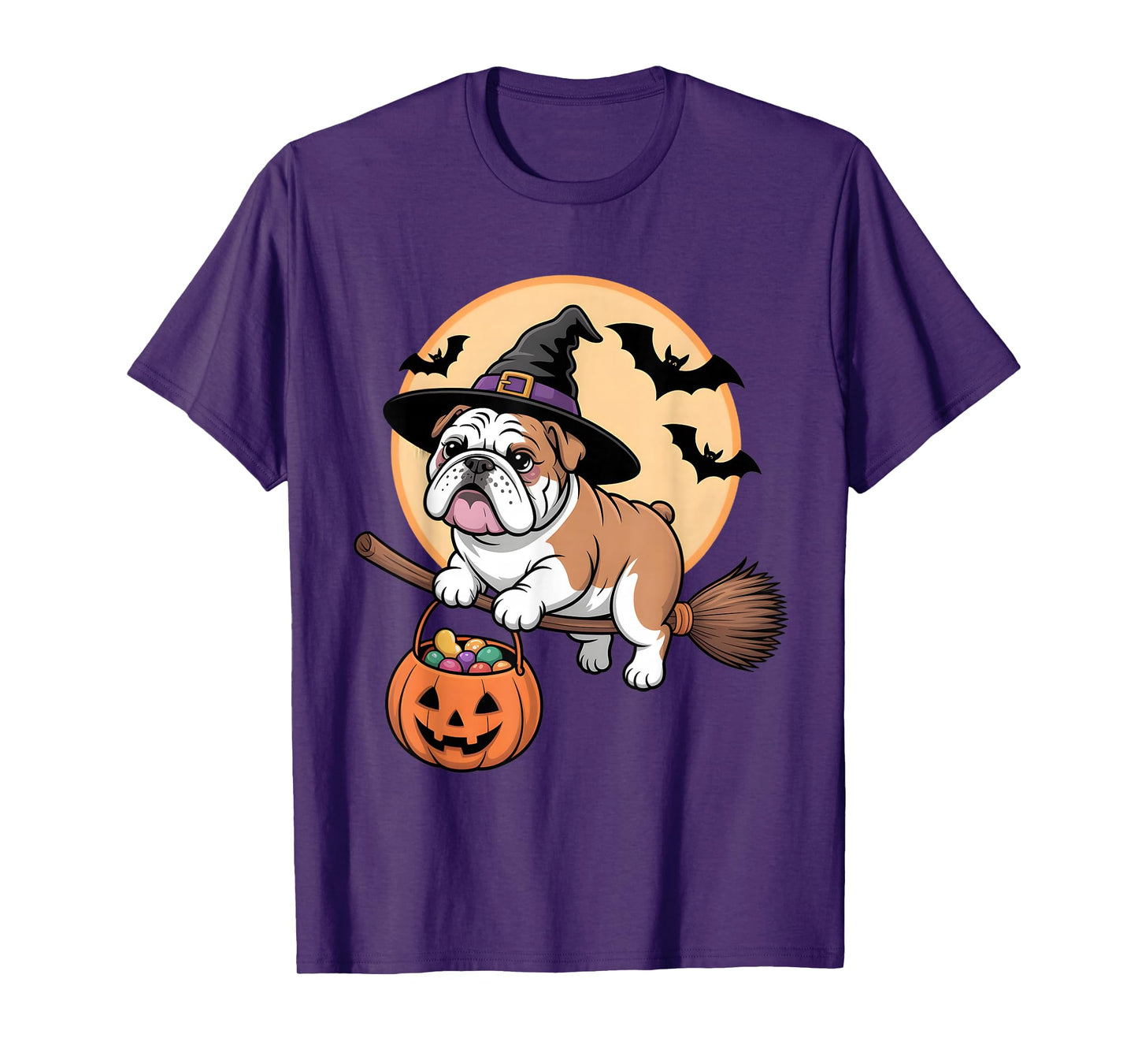 Bulldog Witch Hat Pumpkin Halloween Costume Men Women Kids T-Shirt