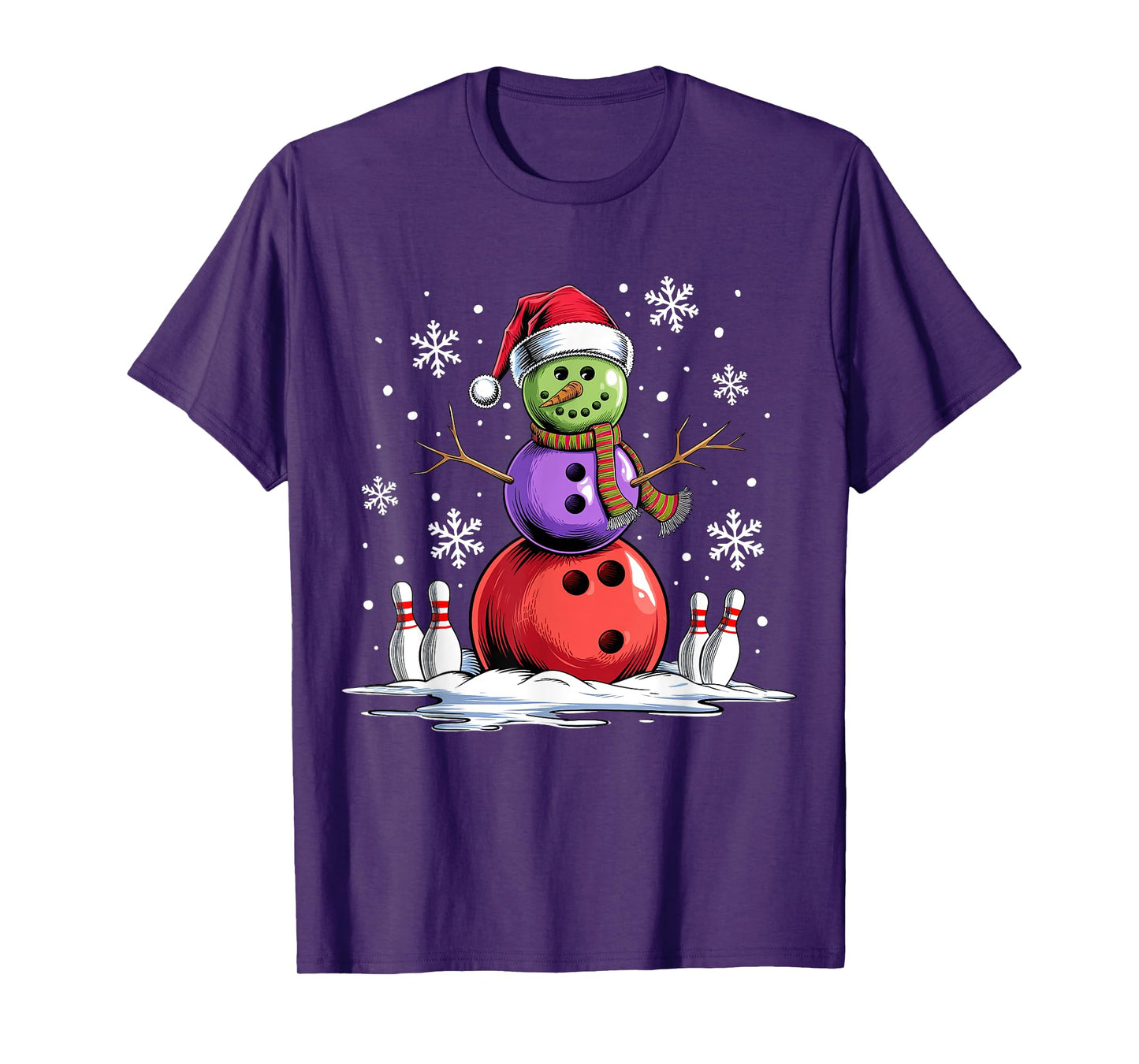 Bowling Snowman Bowling Player Santa Hat Christmas Funny T-Shirt