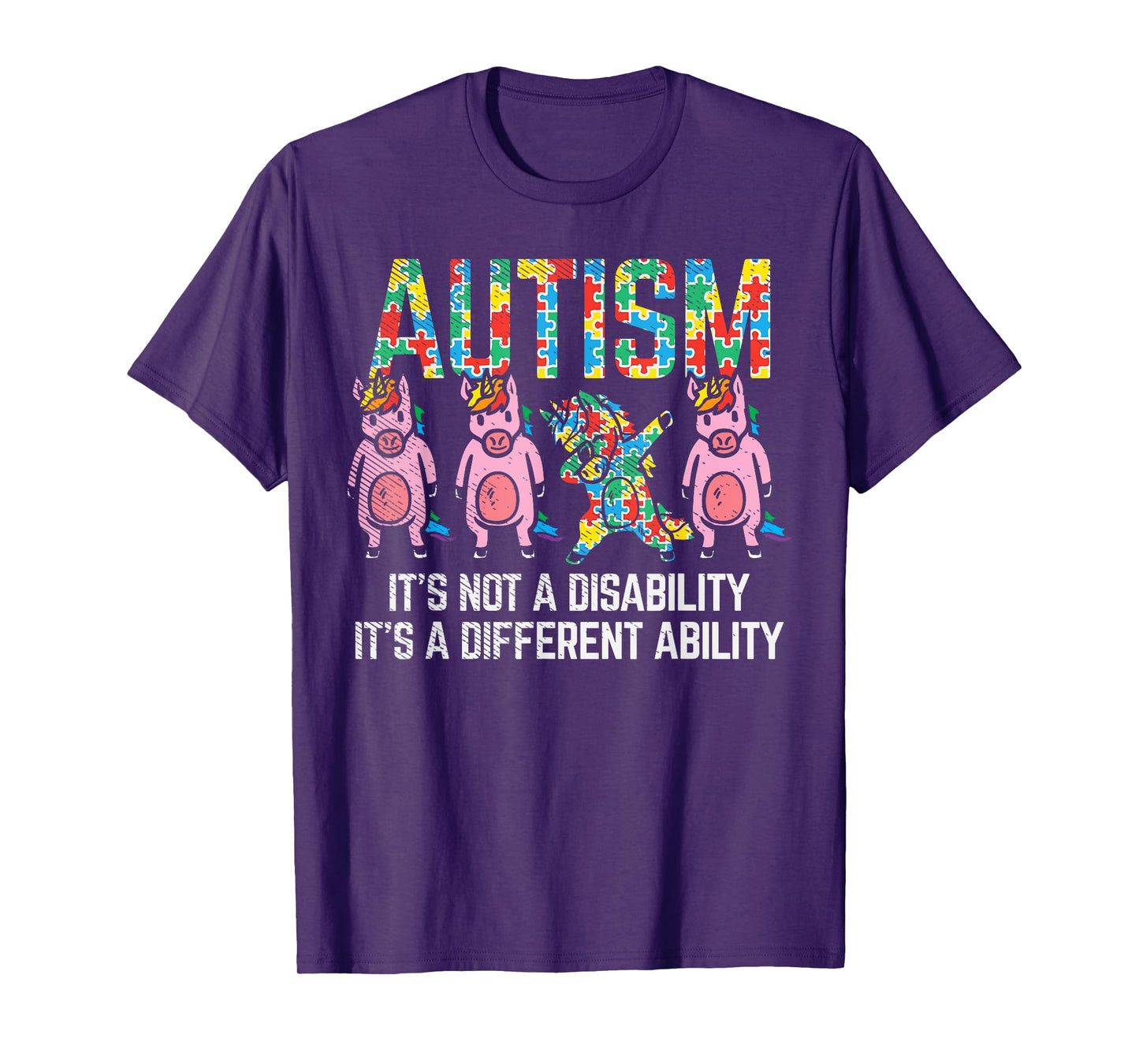BoredKoalas Autism Awareness Unicorn Dab T-Shirt - Unisex-Adults, Black, Short Sleeve, Classic Fit, Cotton Blend, Small