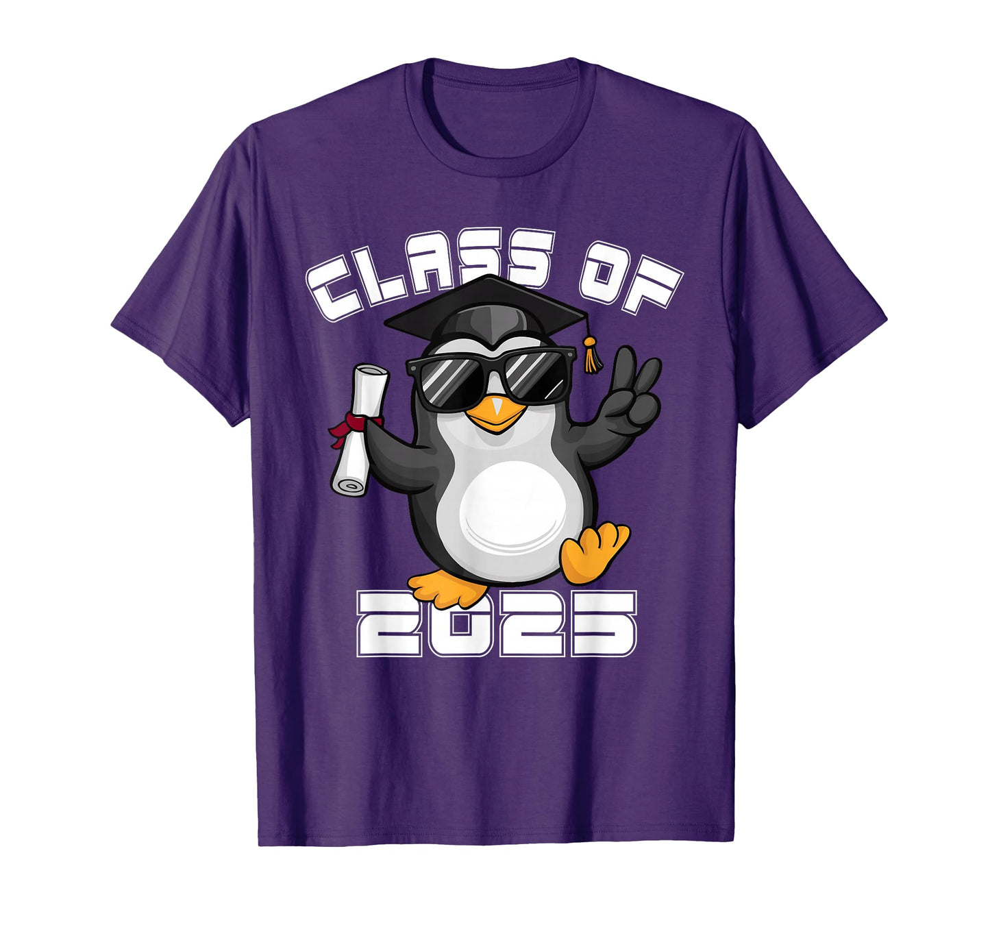 Peace Sign Hand Penguin Class of 2025 Graduation T-Shirt
