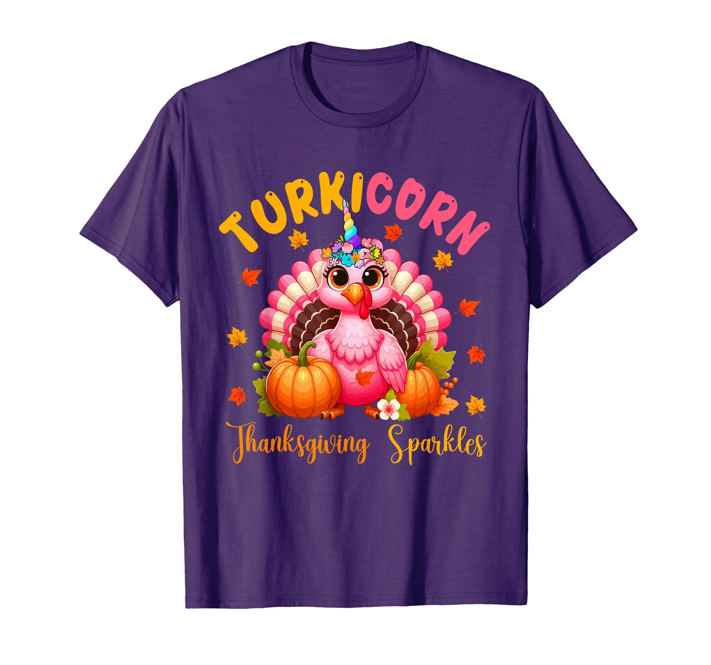 Turkicorn Thanksgiving Sparkles Cute Turkey Unicorn Floral T-Shirt