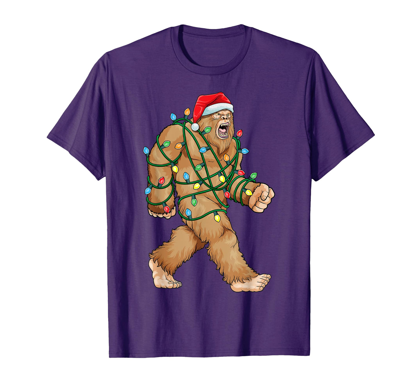 Bigfoot Christmas Shirt Bigfoot Xmas Lights Boys Sasquatch T-Shirt
