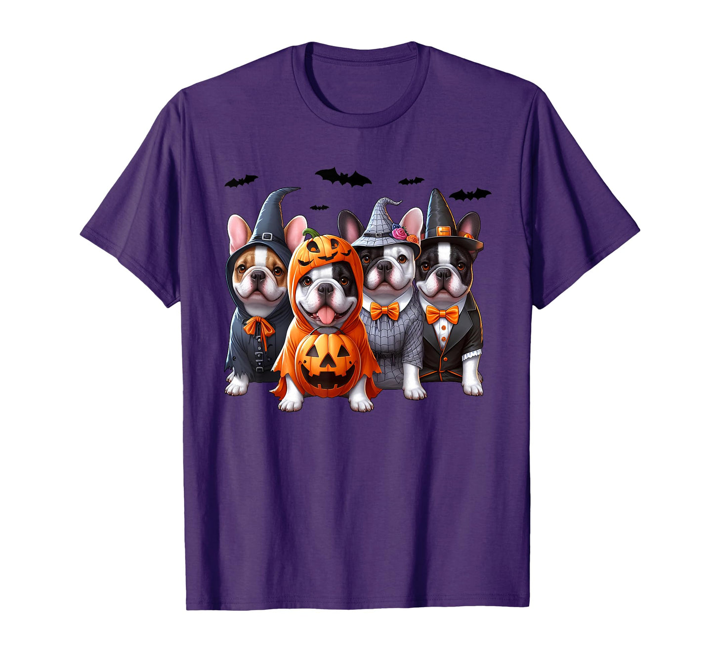 Frenchie Ghost And Witch Dog, French Bulldog Halloween Boo Men Women Kids T-Shirt