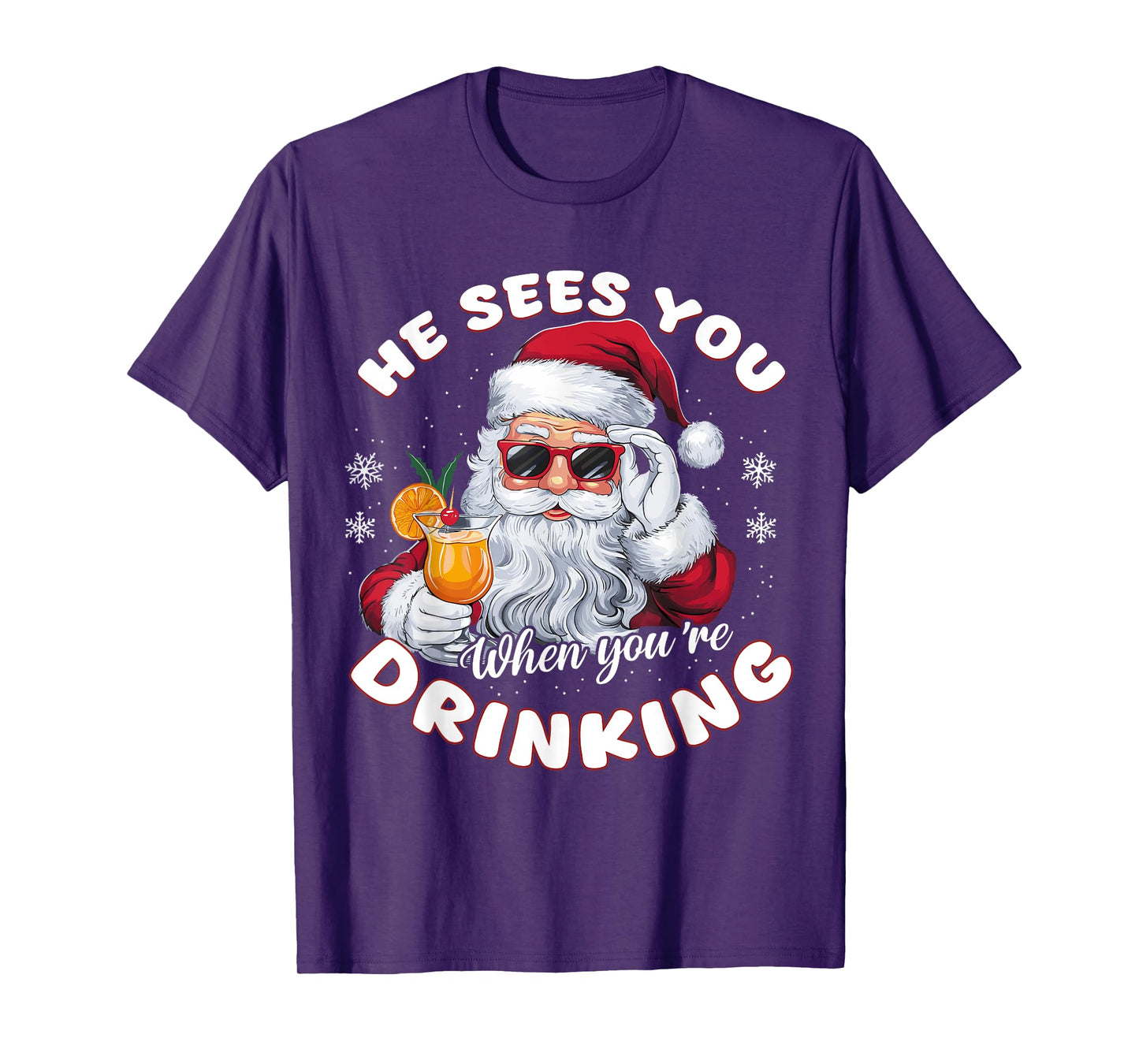 He Sees When You're Drinking Xmas Santa Drinking Cocktail T-Shirt