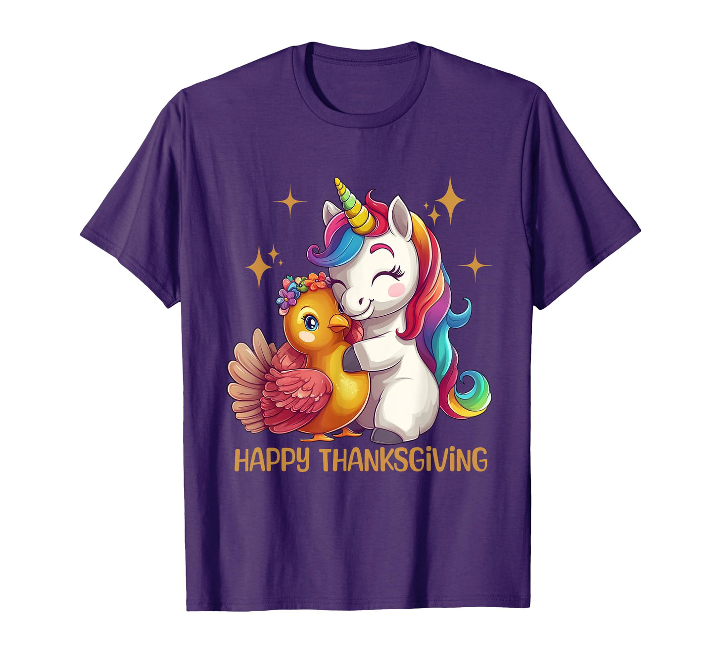 Happy Thanksgiving Shirt Girls Fall Unicorn Hugging Turkey T-Shirt