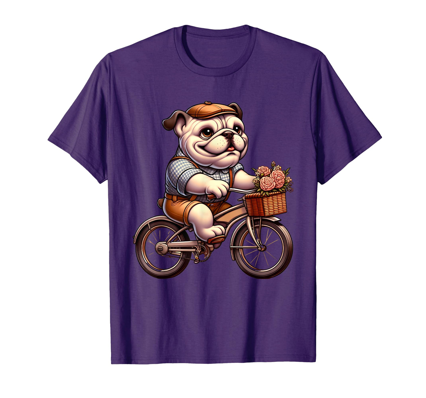 Cute English Bulldog on Bicycle Cycling Men Women Kids T-Shirt