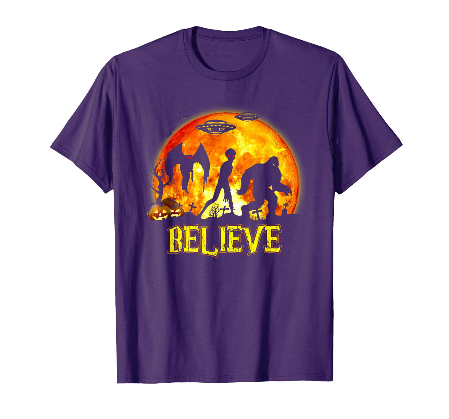 Spooky Believe Bigfoot Mothman Alien Halloween Sasquatch T-Shirt