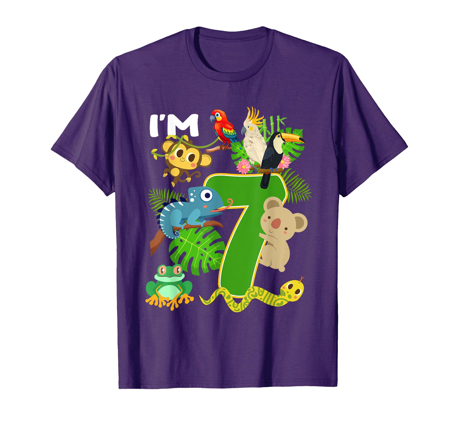 I'm 7 Year Old Birthday Rainforest Animals 7th Bday Kids T-Shirt