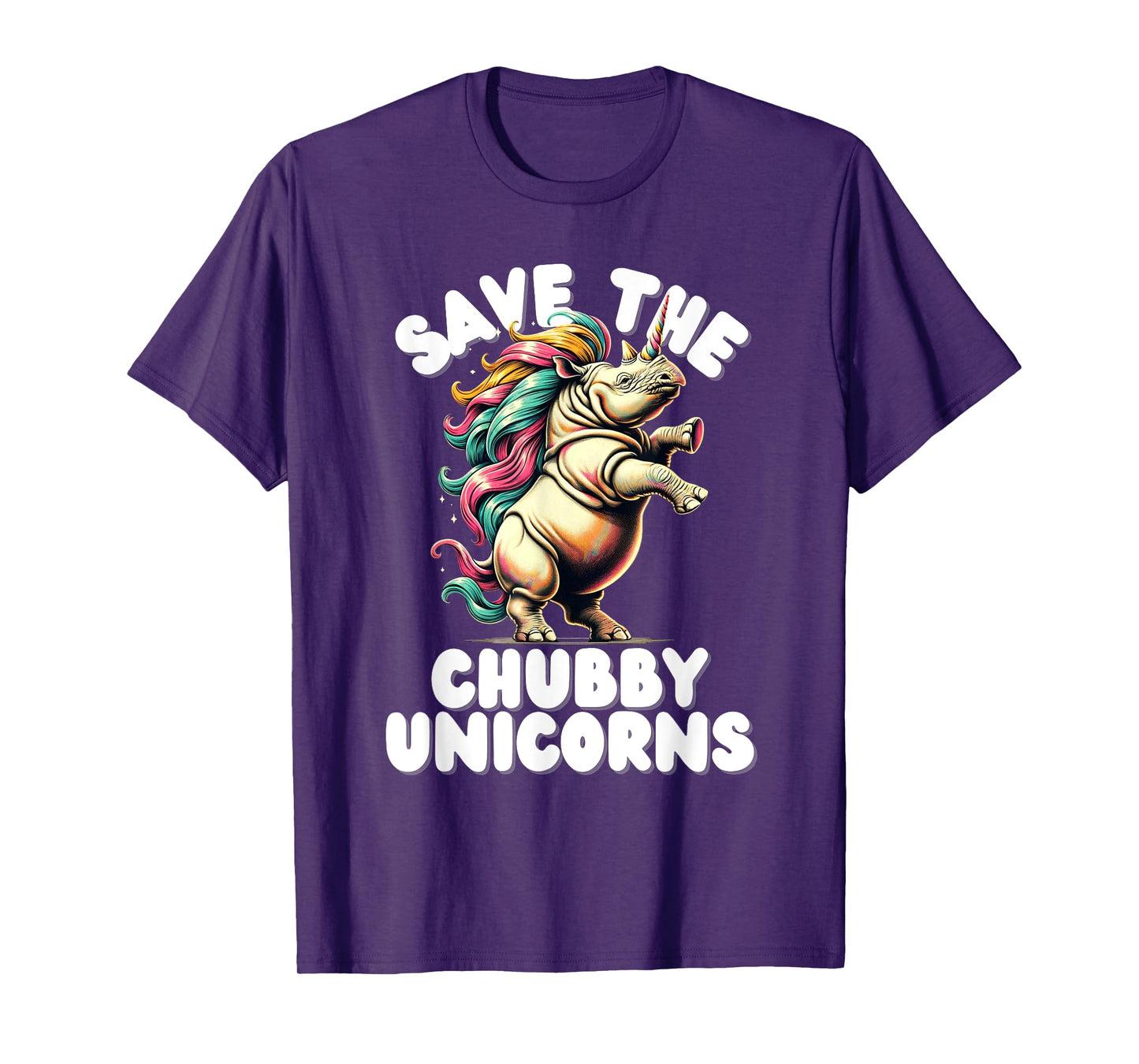 Save the Chubby Unicorn Rhino Colorful Funny Design T-Shirt