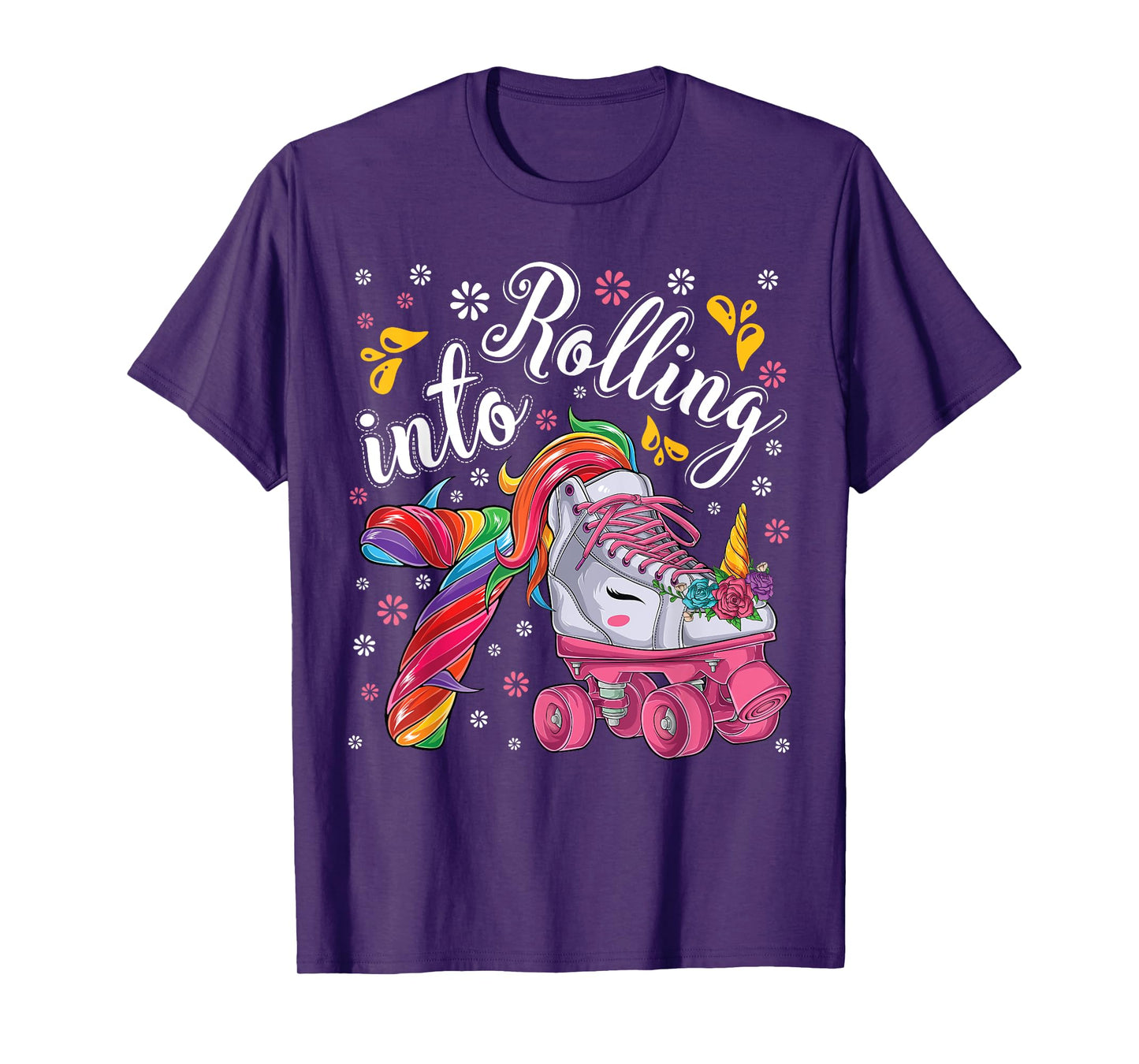 Roller Girl 7 year old Unicorn Rolling skate 7th birthday T-Shirt