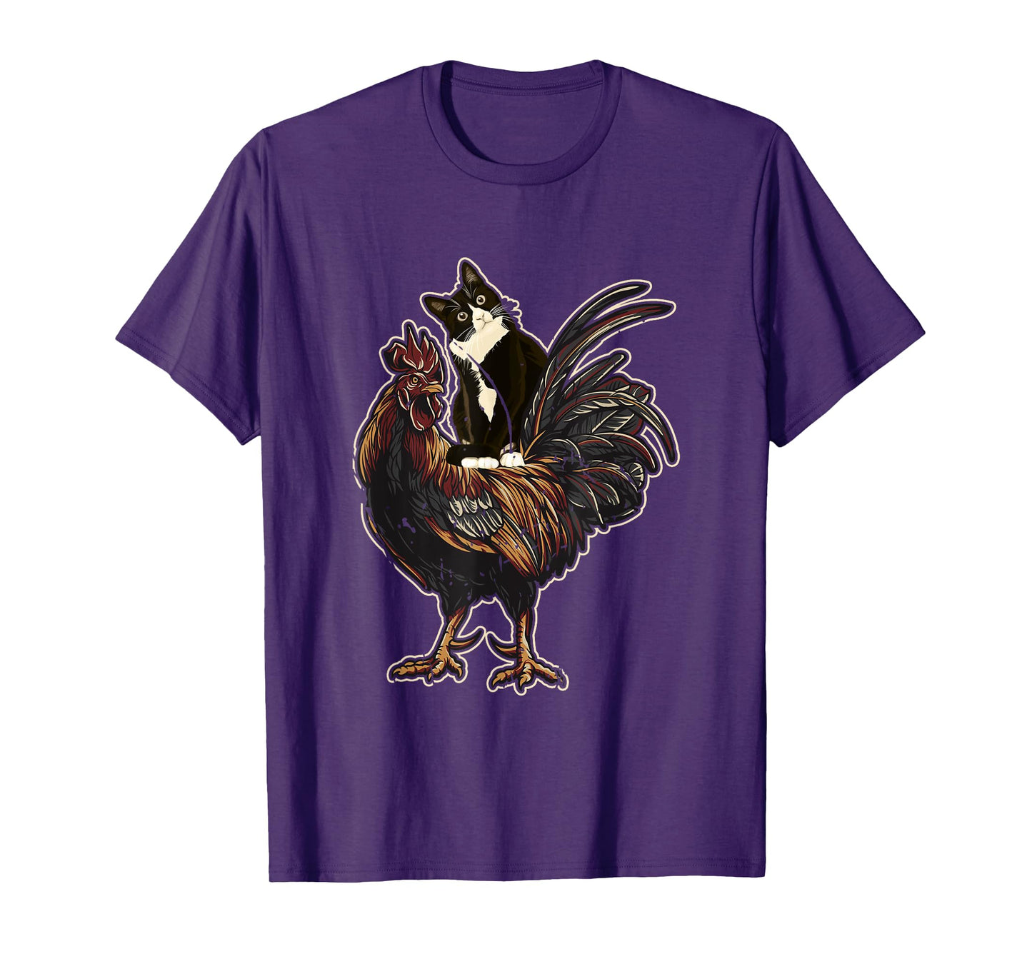 Black Cat Riding a Chicken Rooster Funny Animal Farming Men Women Girls Kids T-Shirt