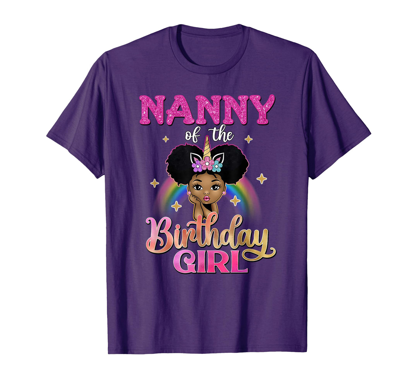 Nanny of The Birthday Girl Princess Afro Melanin Unicorn T-Shirt