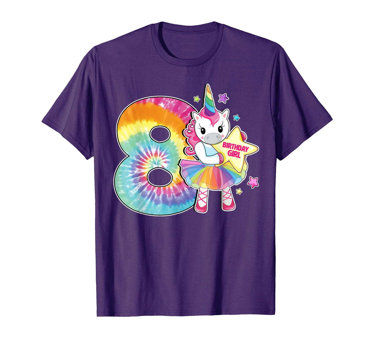 8th Birthday Unicorn Shirt Gift for Girls Age 8 Tie Dye Tee T-Shirt