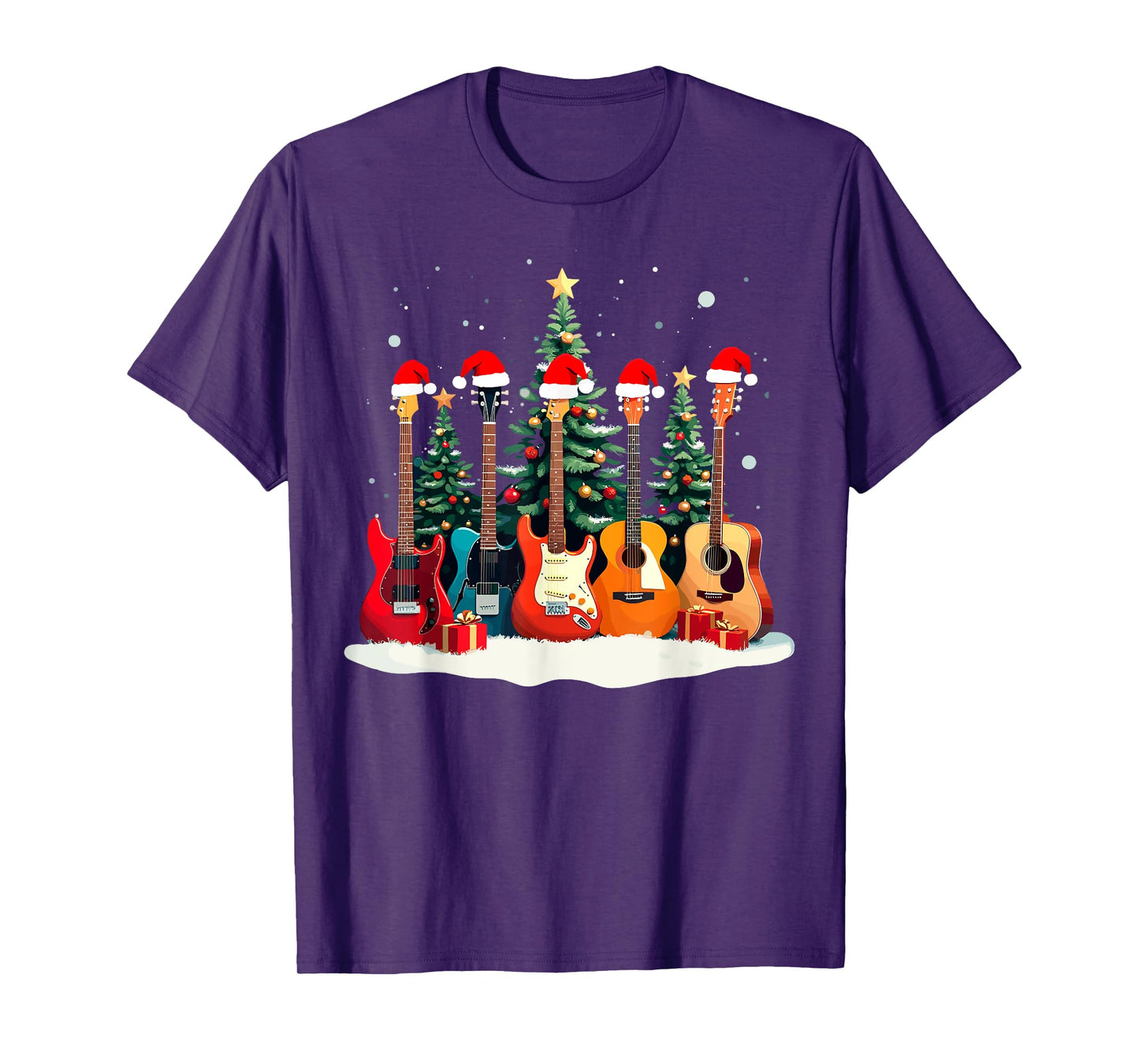 Santa Guitars Acoustic Bass Music Guitar Player Christmas T-Shirt