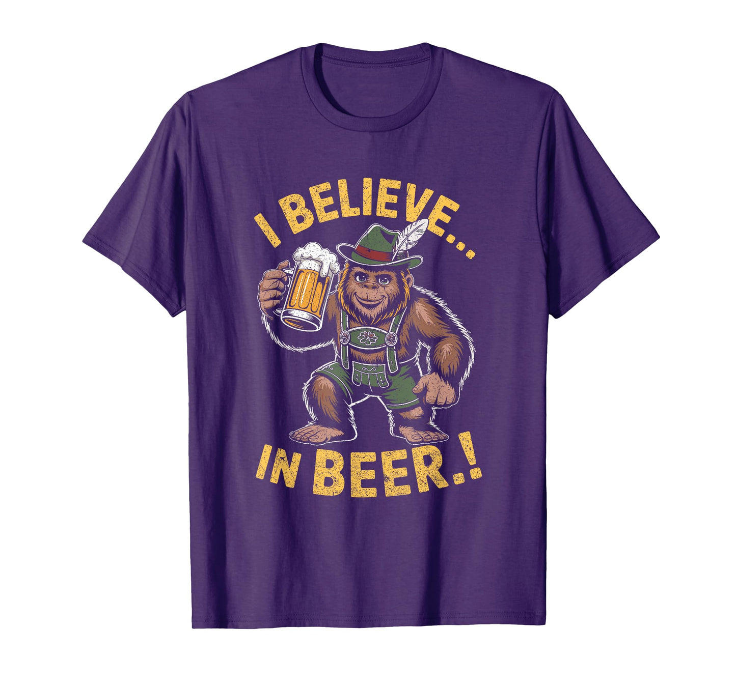 I Believe In Beer Funny Bigfoot Lederhosen Oktoberfest Joke T-Shirt