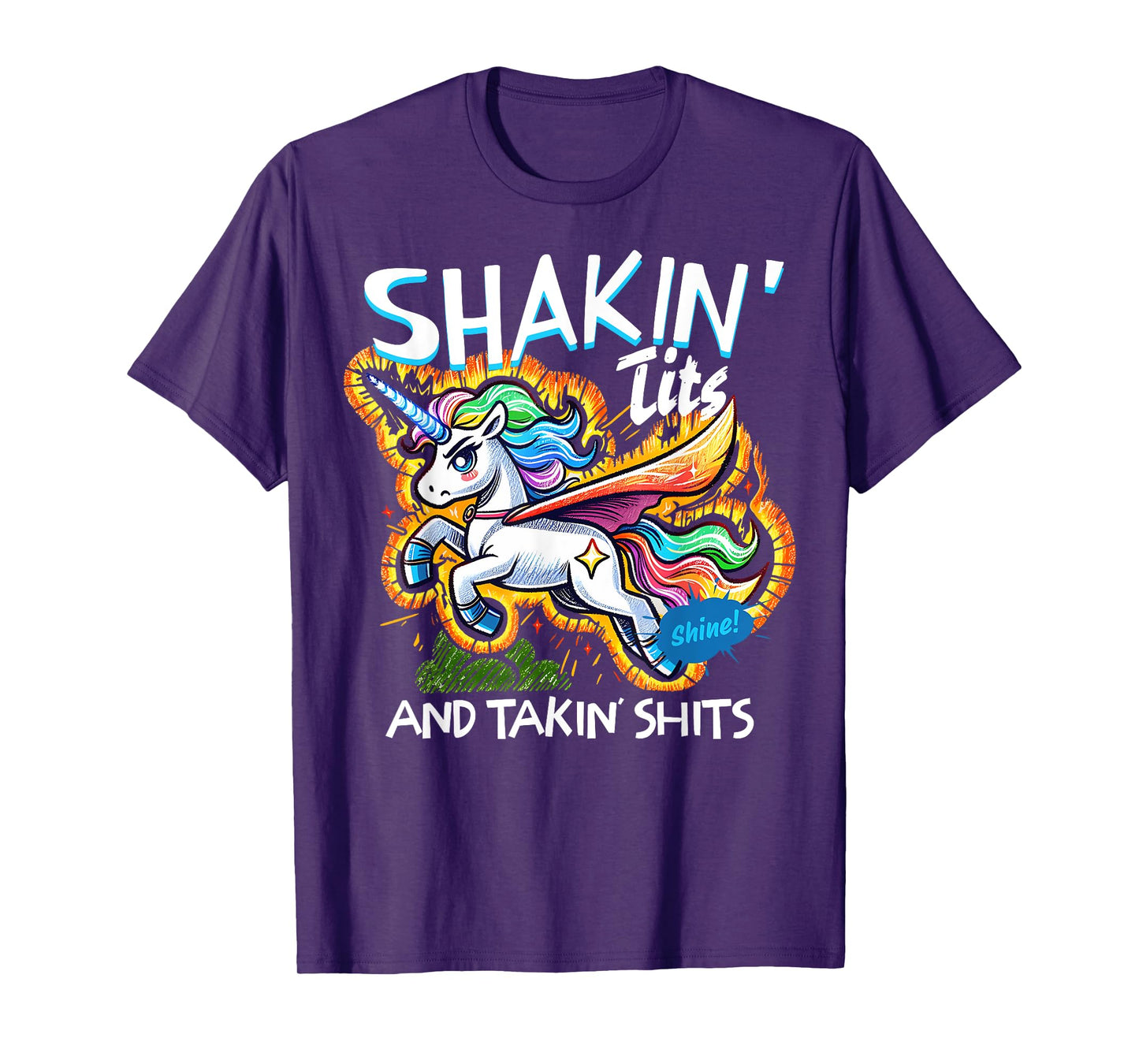 Shakin' Tits and Takin Shits Funny Unicorn Dirty Adult Humor T-Shirt