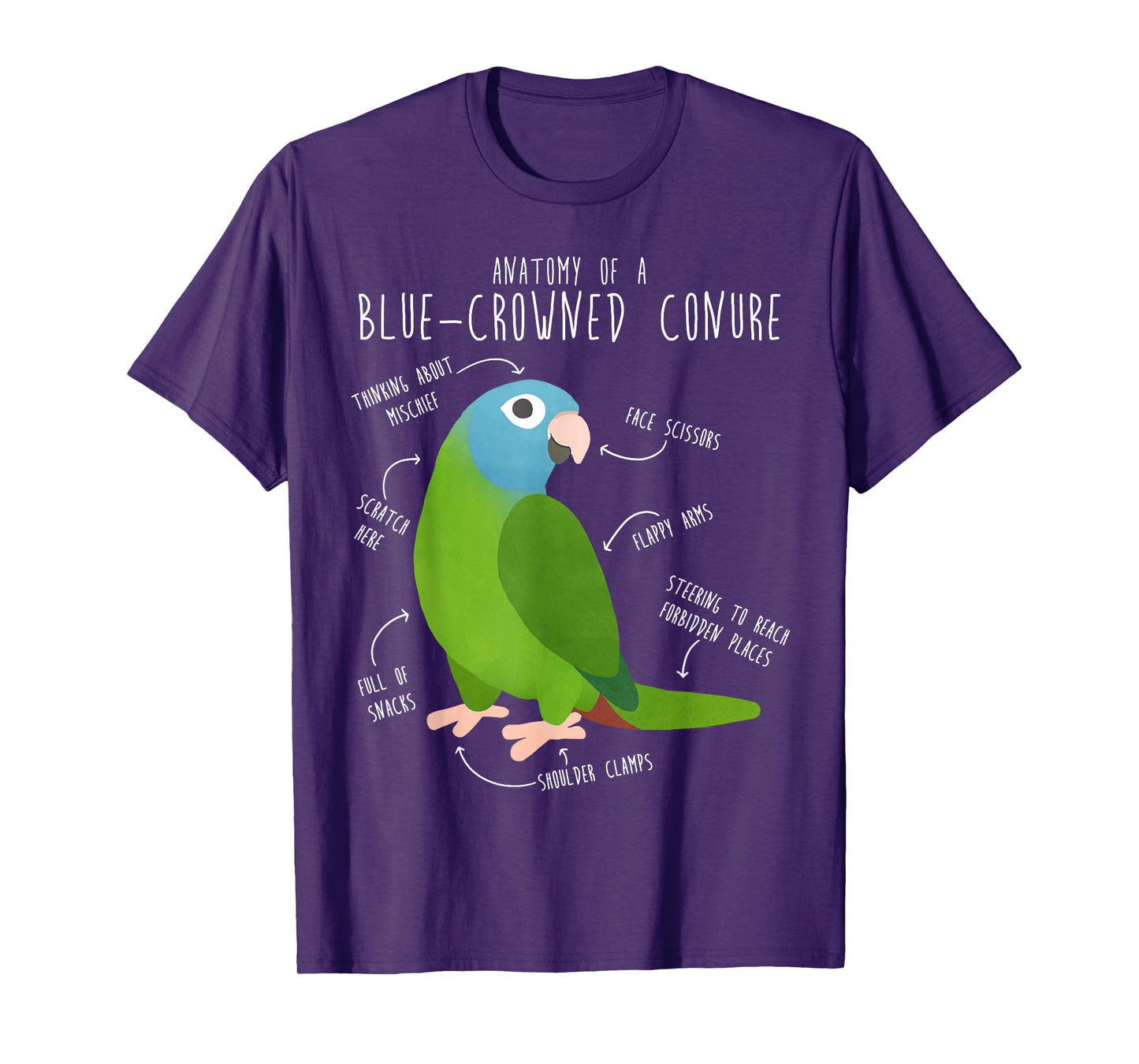 Blue-Crowned Conure Parrot Anatomy, Funny Cute Pet Bird Mom T-Shirt