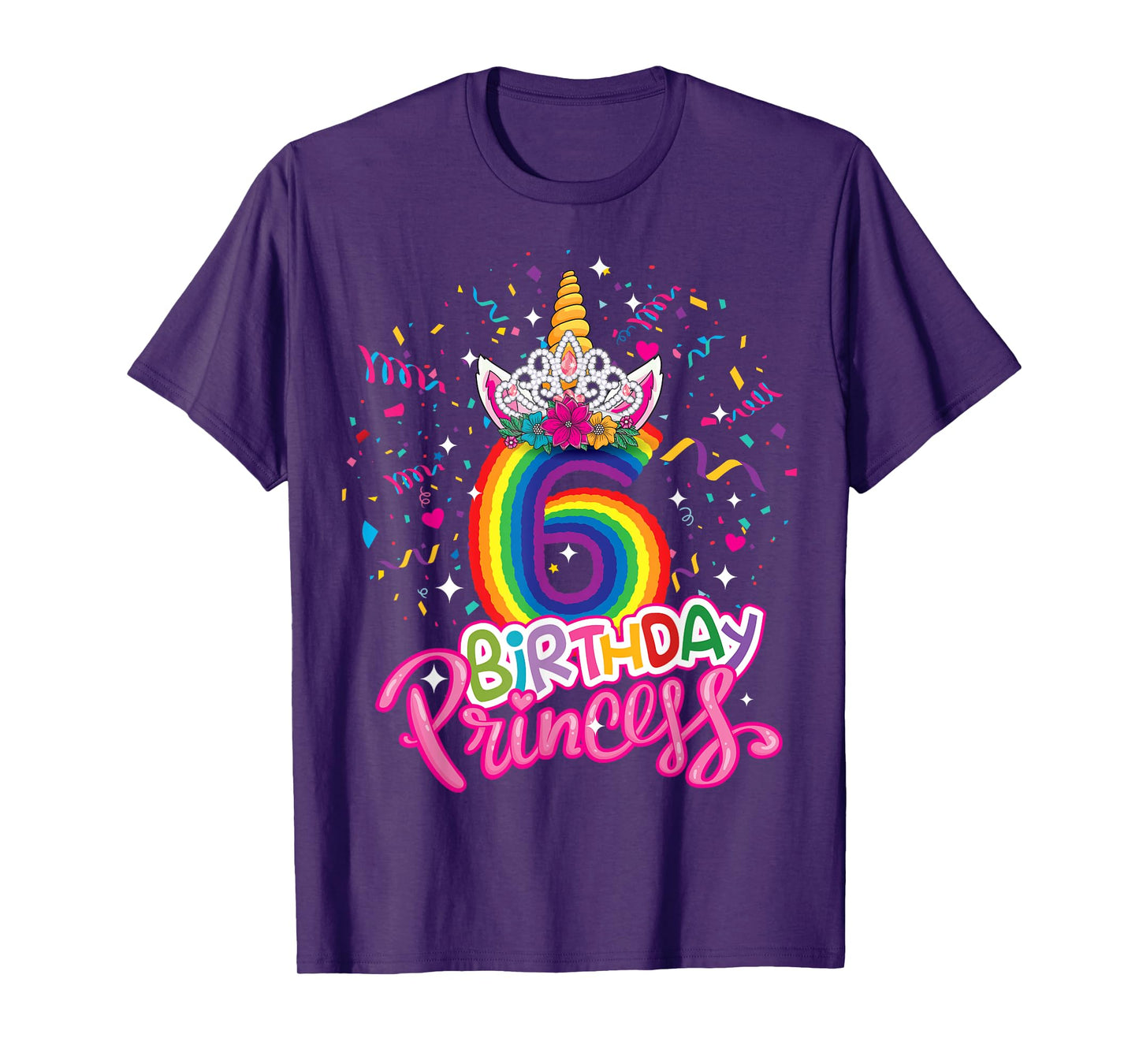 Kids Birthday Princess Unicorn Crown 6th Birthday Girl Party T-Shirt