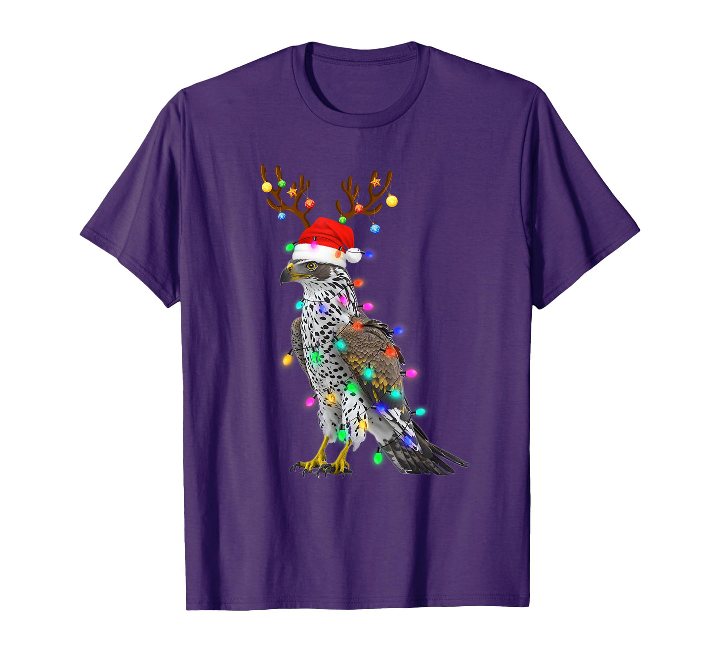 Santa Hat Funny Falcon Tree Xmas Light Bird Christmas T-Shirt