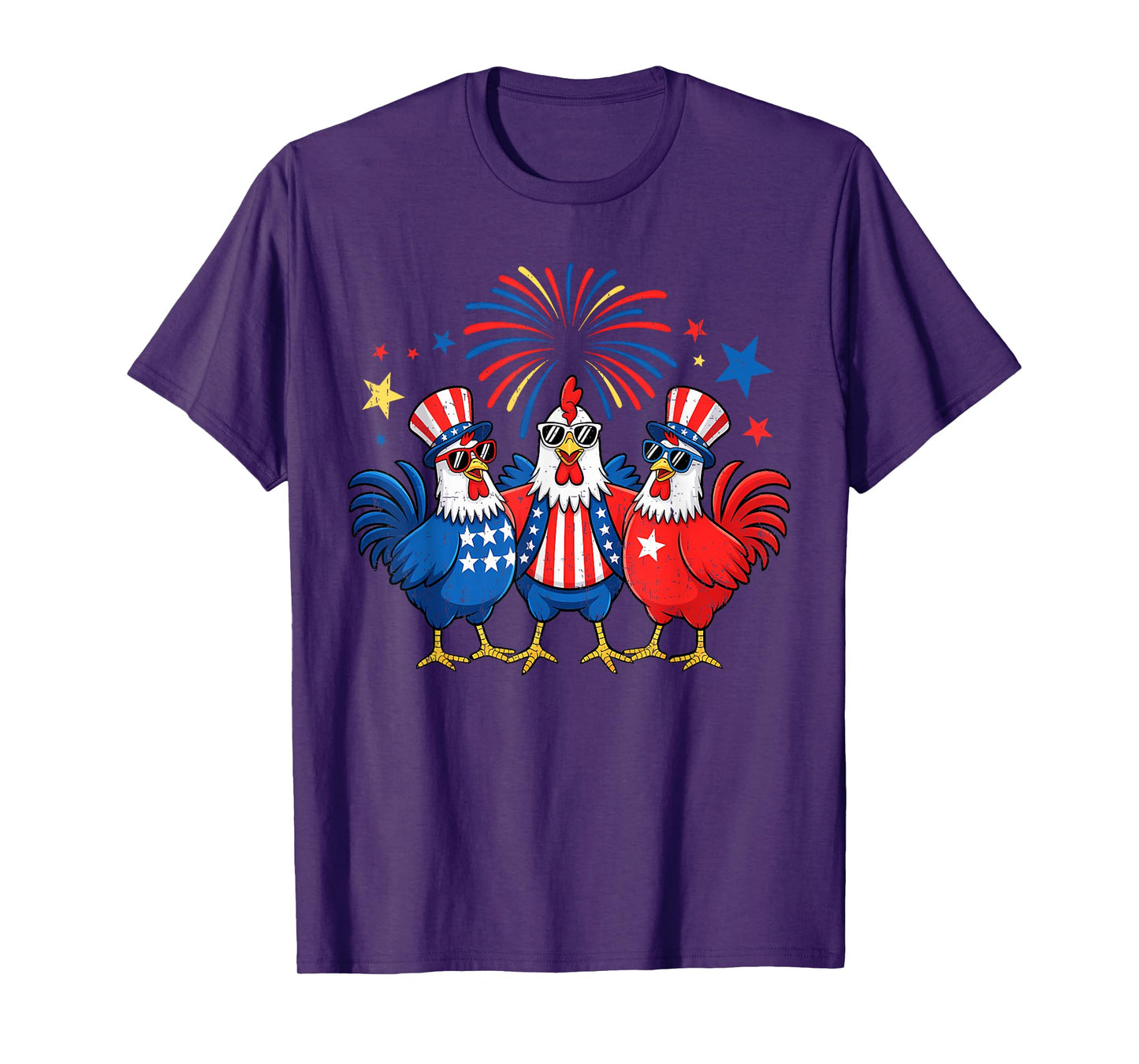 4th Of July Chickens Stars Stripes Farmer Women Men Kids T-Shirt