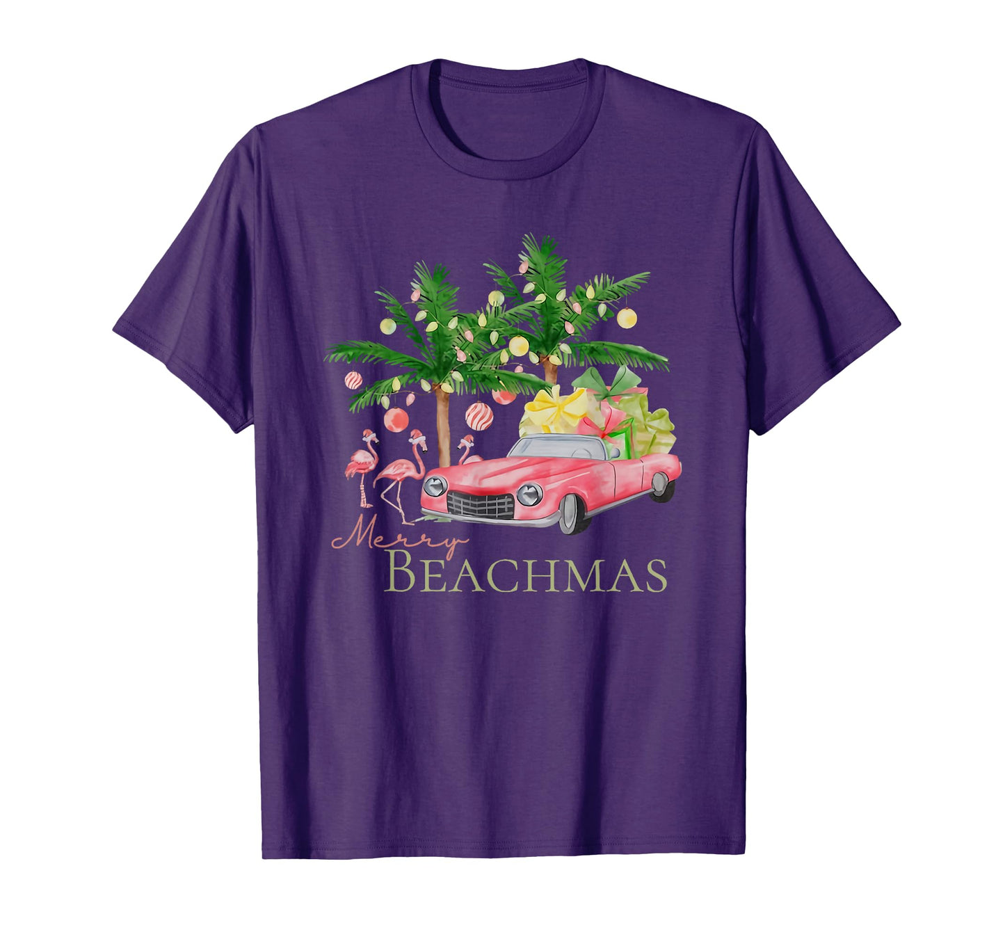 Merry Beachmas Tropical Christmas Santa Flamingo Hawaii Men Women T-Shirt